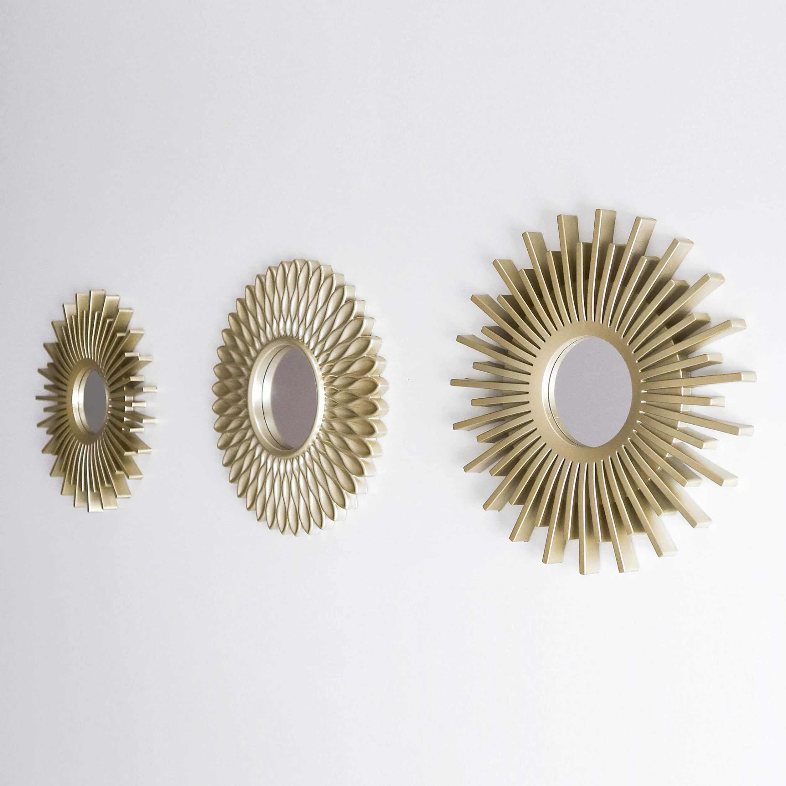 BONNYCO Miroir Murale 3 Pièces Miroir Rond Soleil Décoration Murale Salon Chambre Doré