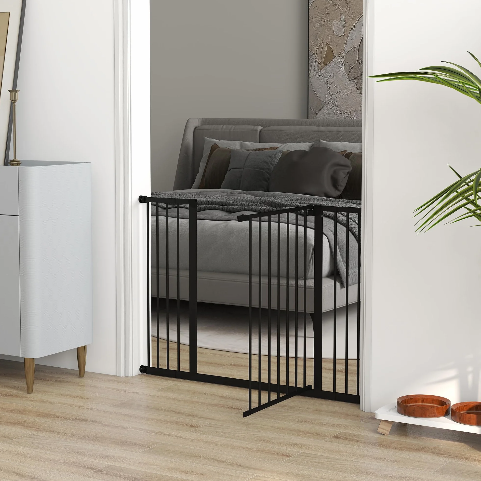 PawHut Barrière de sécurité réglable 76-107 cm hauteur 76 cm sans perçage métal noir
