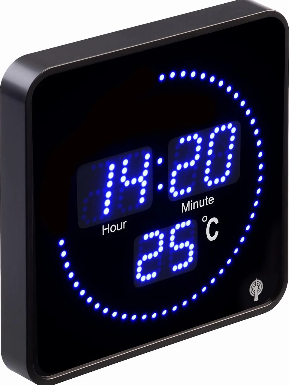Lunartec Horloge radiopilotée avec thermomètre LED bleues 20x20 cm