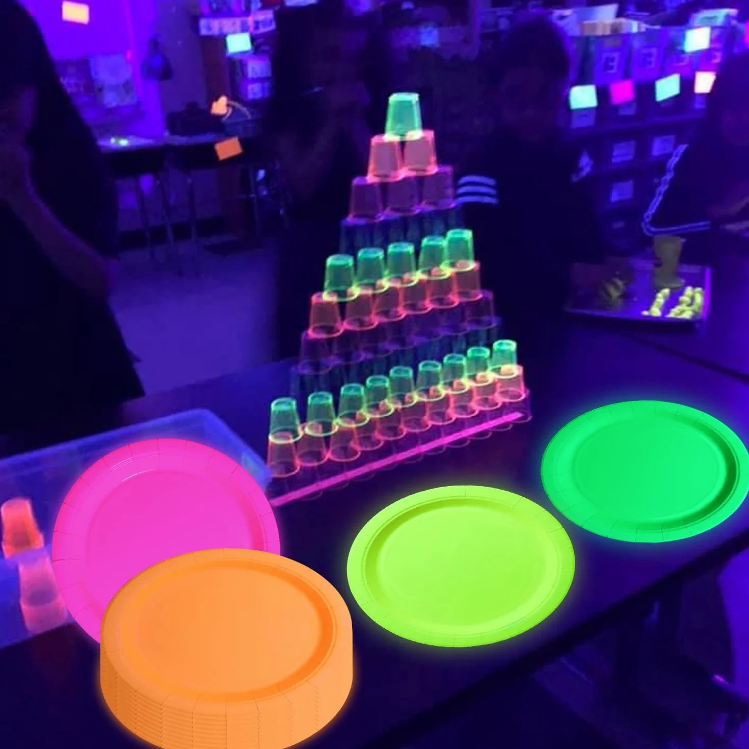 Glow dans l'obscurité Assiettes de fête au néon 5 couleurs Halloween