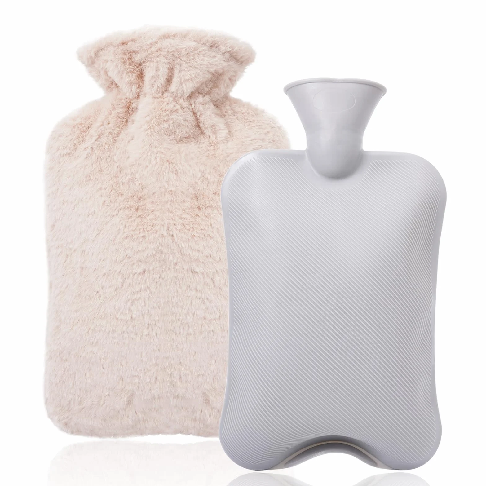 Bouillotte Eau Chaude 2L avec Housse en Peluche Antifuite Chauffe Main Ventre Cou