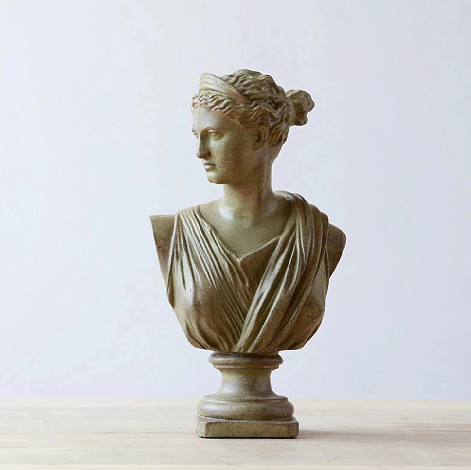 Buste Apollo déesse en résine – Sculpture blanche classique cuivre pour salon bibliothèque étagère