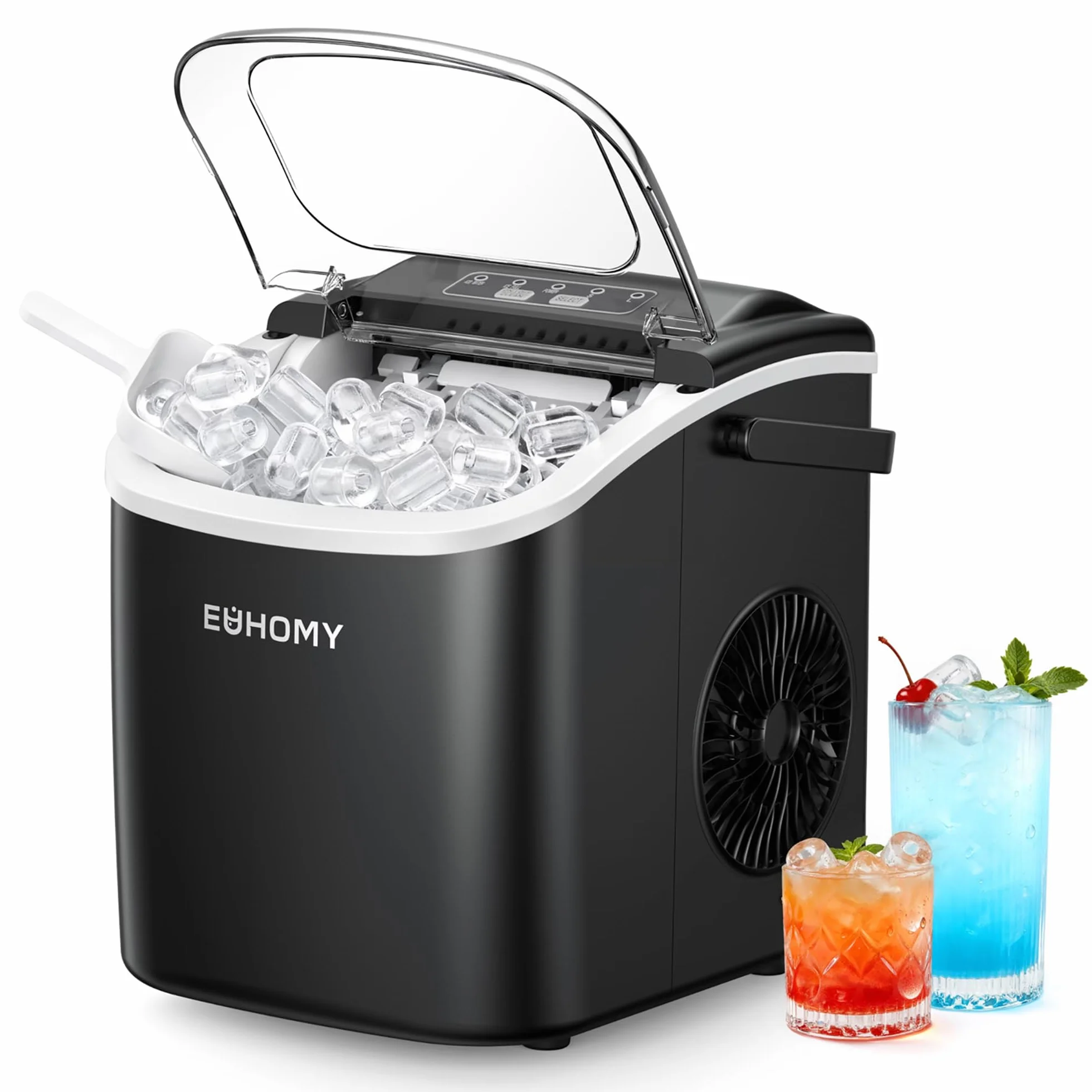 EUHOMY Machine à Glaçons, 9 Glaçons en 6 Minutes, Auto-Nettoyante, 12 Kg/Jour, Ice Maker Noir