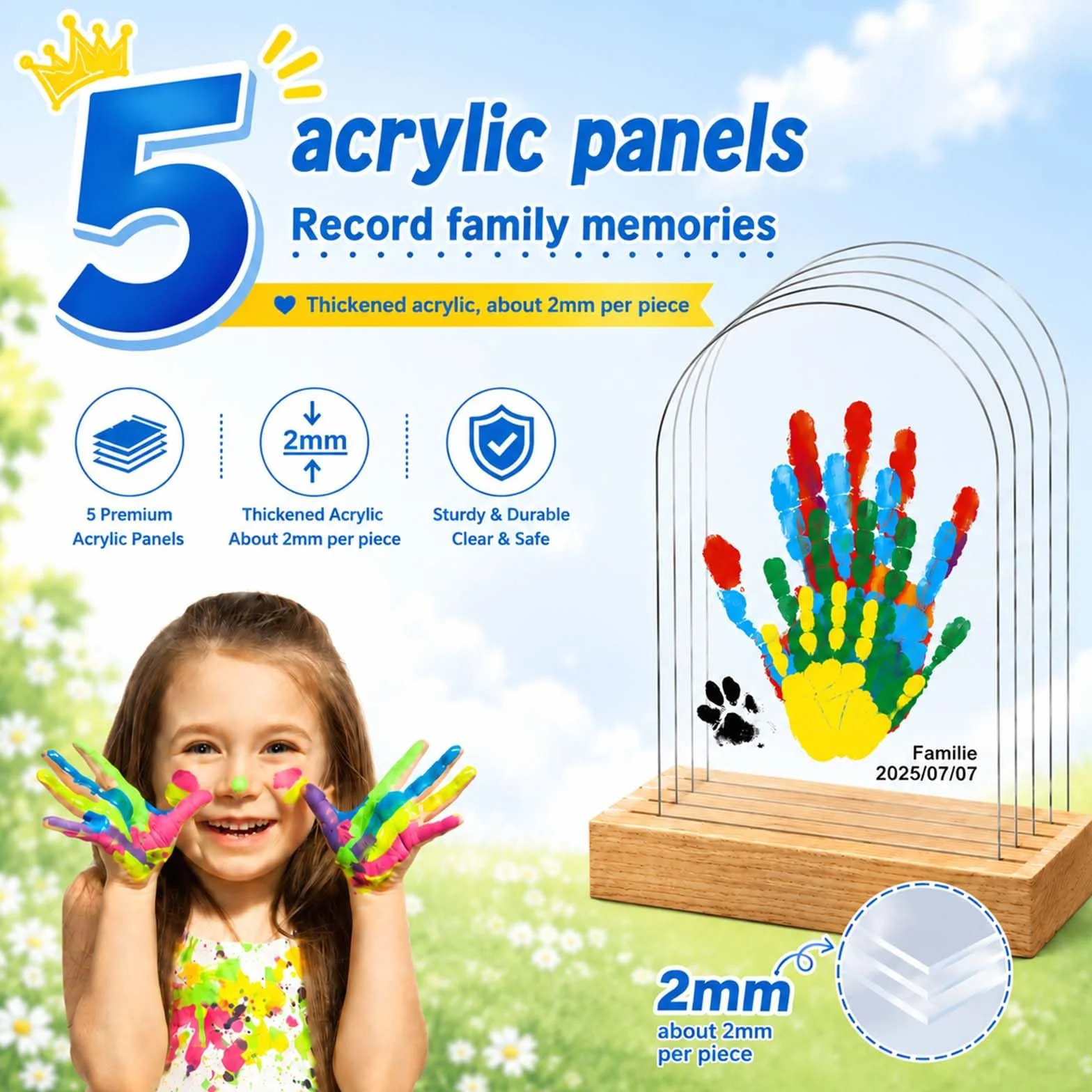 Kit Empreintes Familiales pour 5 Personnes, Peinture à Doigts Bébé Non Toxique, Cadeau de Naissance
