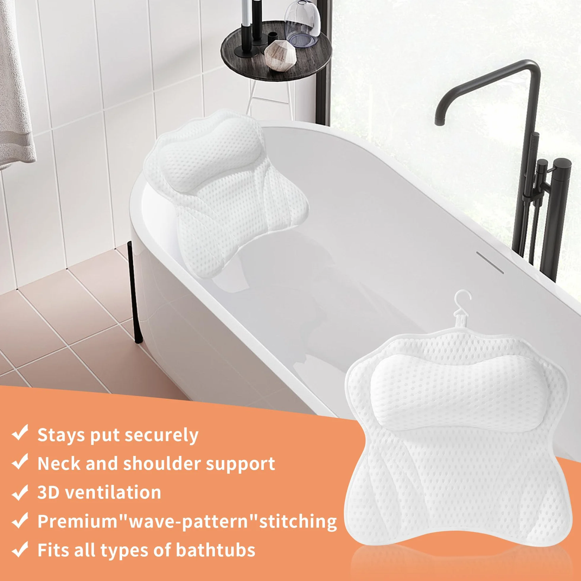 Coussin Baignoire Adulte 4D Air Mesh 6 Ventouses Antidérapantes