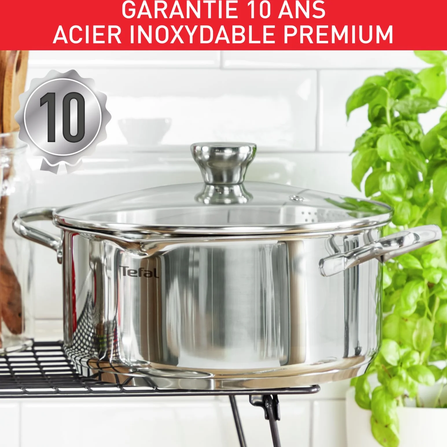 Tefal Faitout 20 cm Induction Casserole Acier inoxydable 18/10 Couvercle filtrant en verre