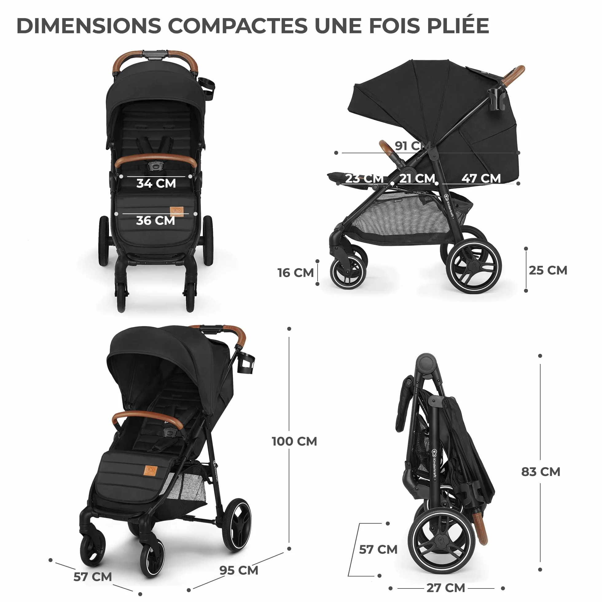 Kinderkraft GRANDE PLUS Poussette Canne 22 kg Noir