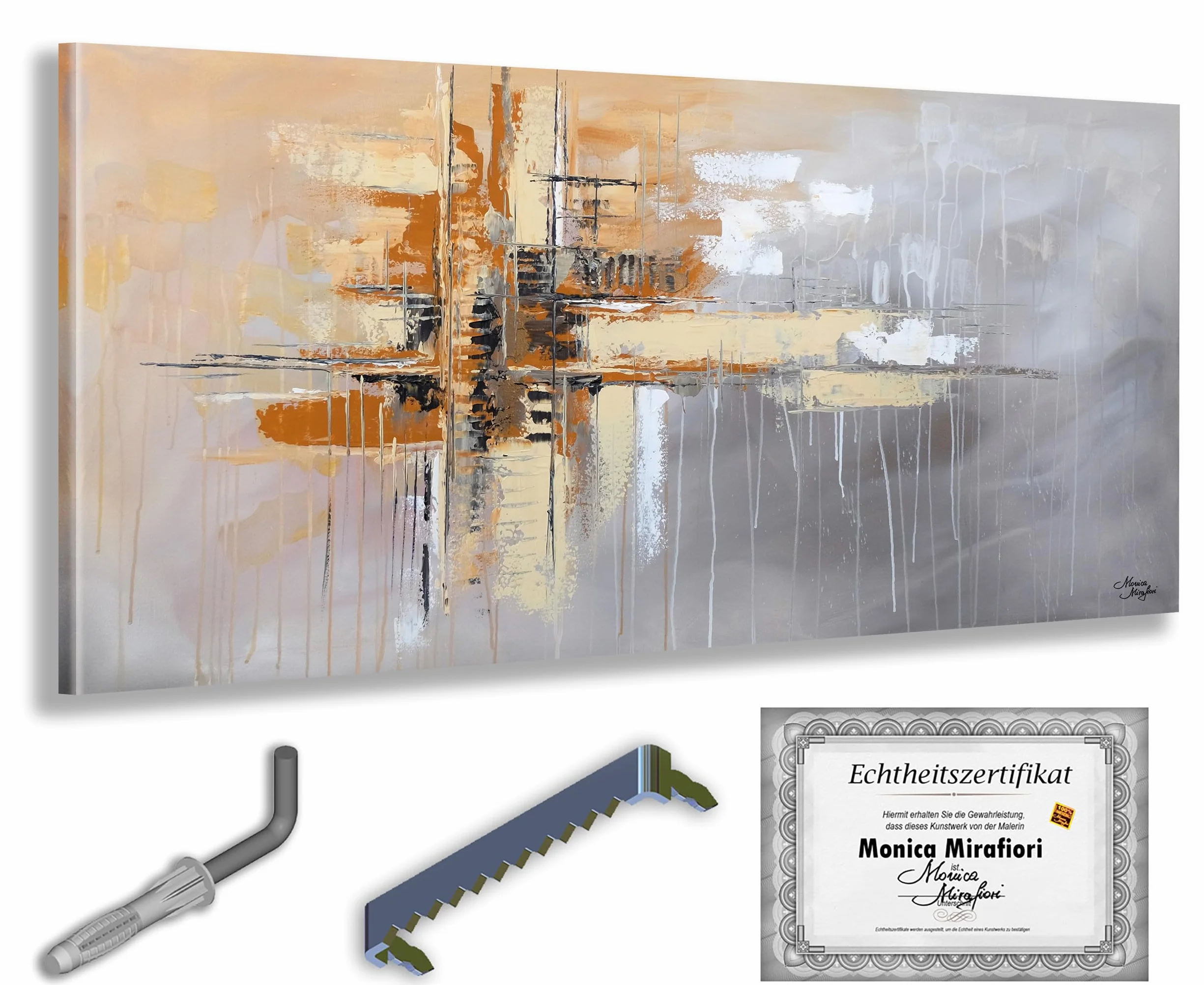 Tableau Peint à la Main 120x60 cm Toile sur Cadre en Bois Monica Mirafiori