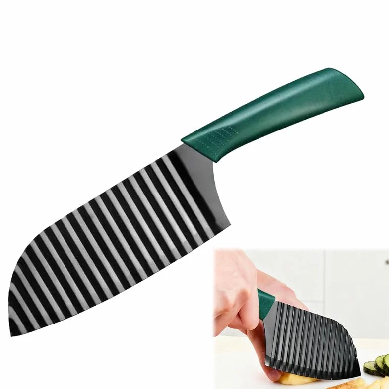 Couteau à Lame Ondulée 29 cm Acier Carbone pour Légumes et Fruits