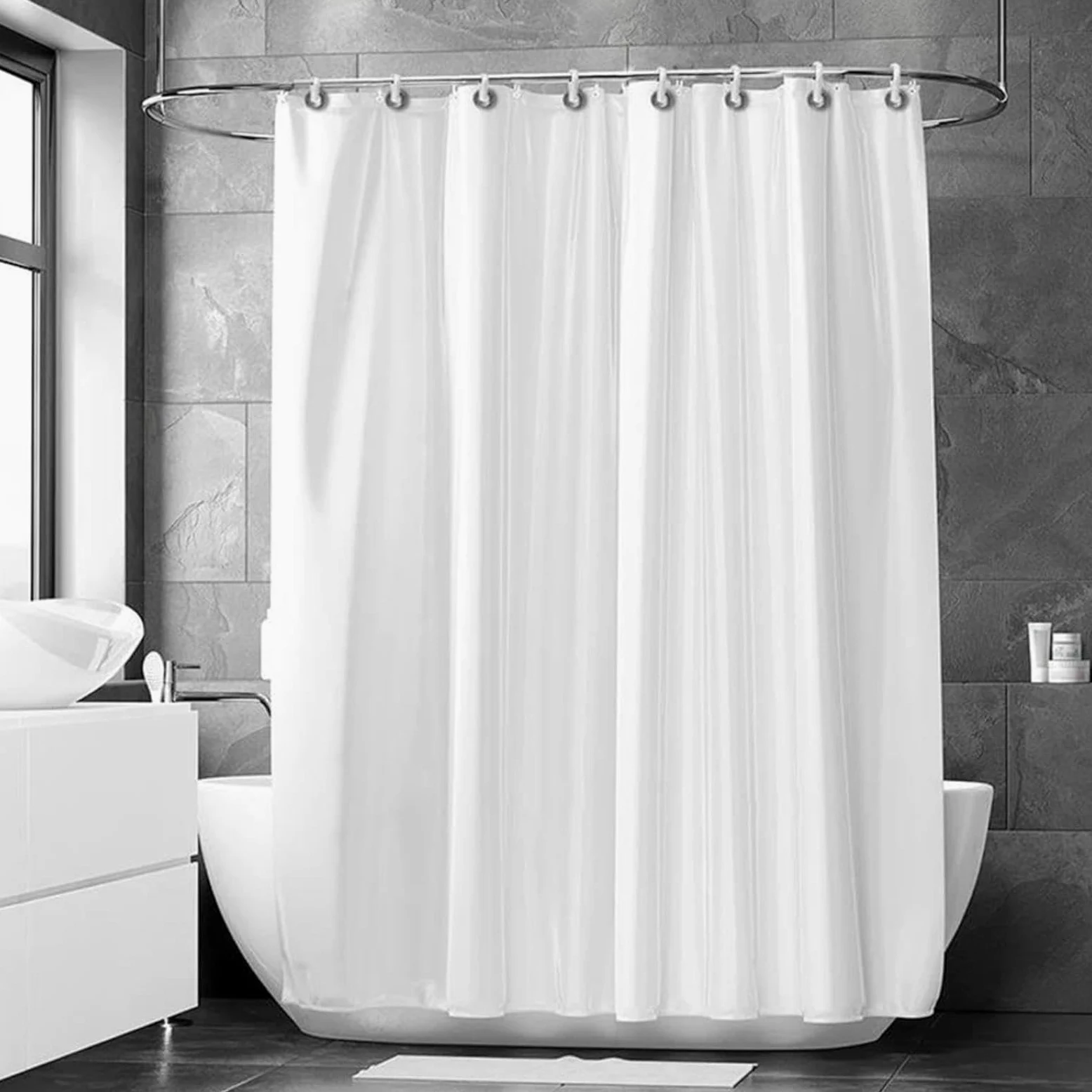 Rideau de douche robuste en tissu PEVA imperméable et résistant à la moisissure lavable pour baignoire et cabine de douche Motif élégant blanc 70 x 140 cm