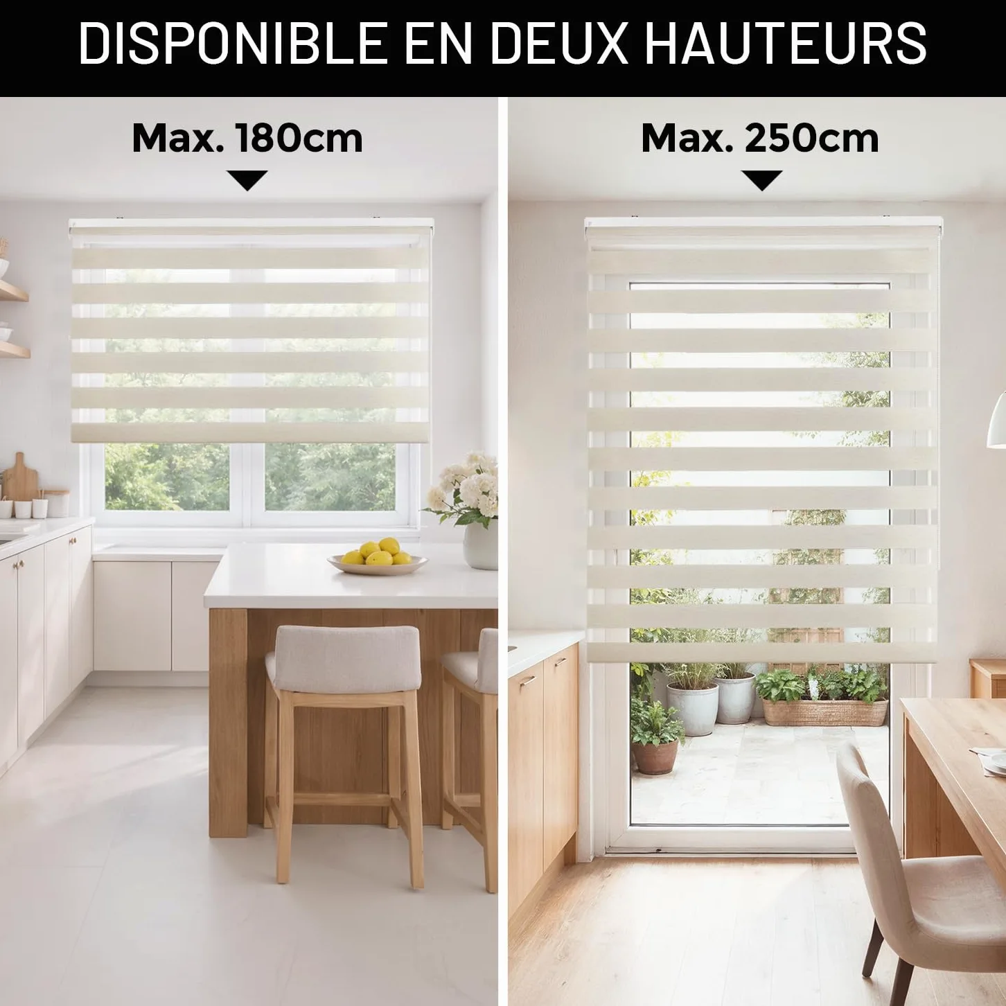 Store Jour Nuit Enrouleur pour fenêtres Tissu Double 120x250 cm Lin | Installation facile mur/plafond Largeur tissu 117,5 cm Stores enrouleurs intérieurs Qualité Premium Maison StoresDeco
