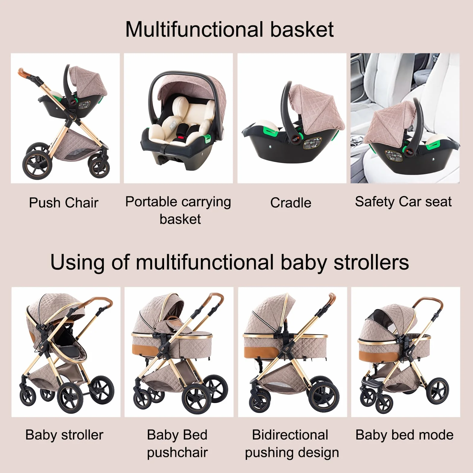 Poussette 3 en 1 Citadine Combinée Tricycle Baby Walker Haute Paysage Landau 0-36 Mois Pliante Trolley Bébé