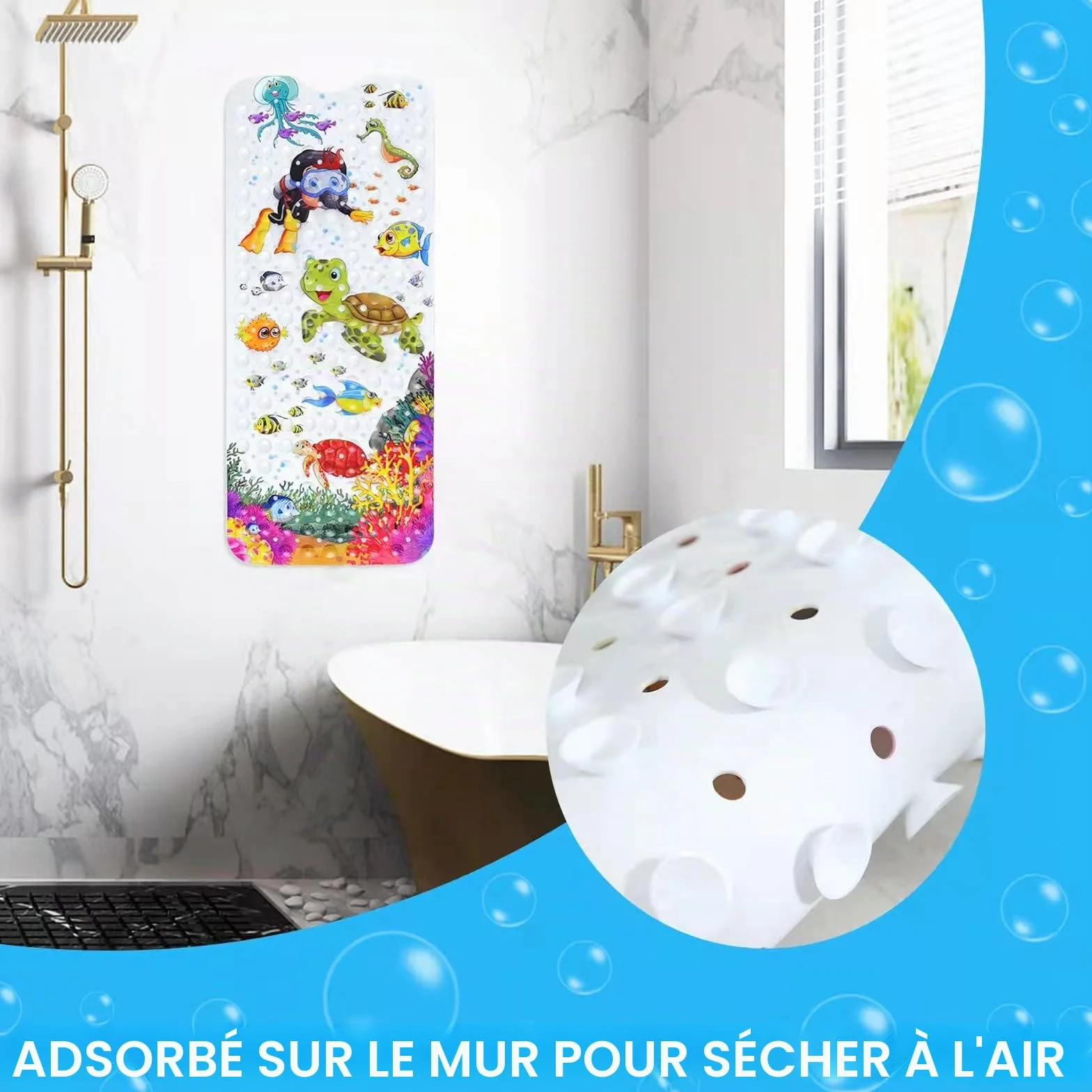JOYBOY Tapis de Baignoire Antidérapant 100x40 cm Bebe Dessin Animé Anti Glisse 200 Ventouse PVC