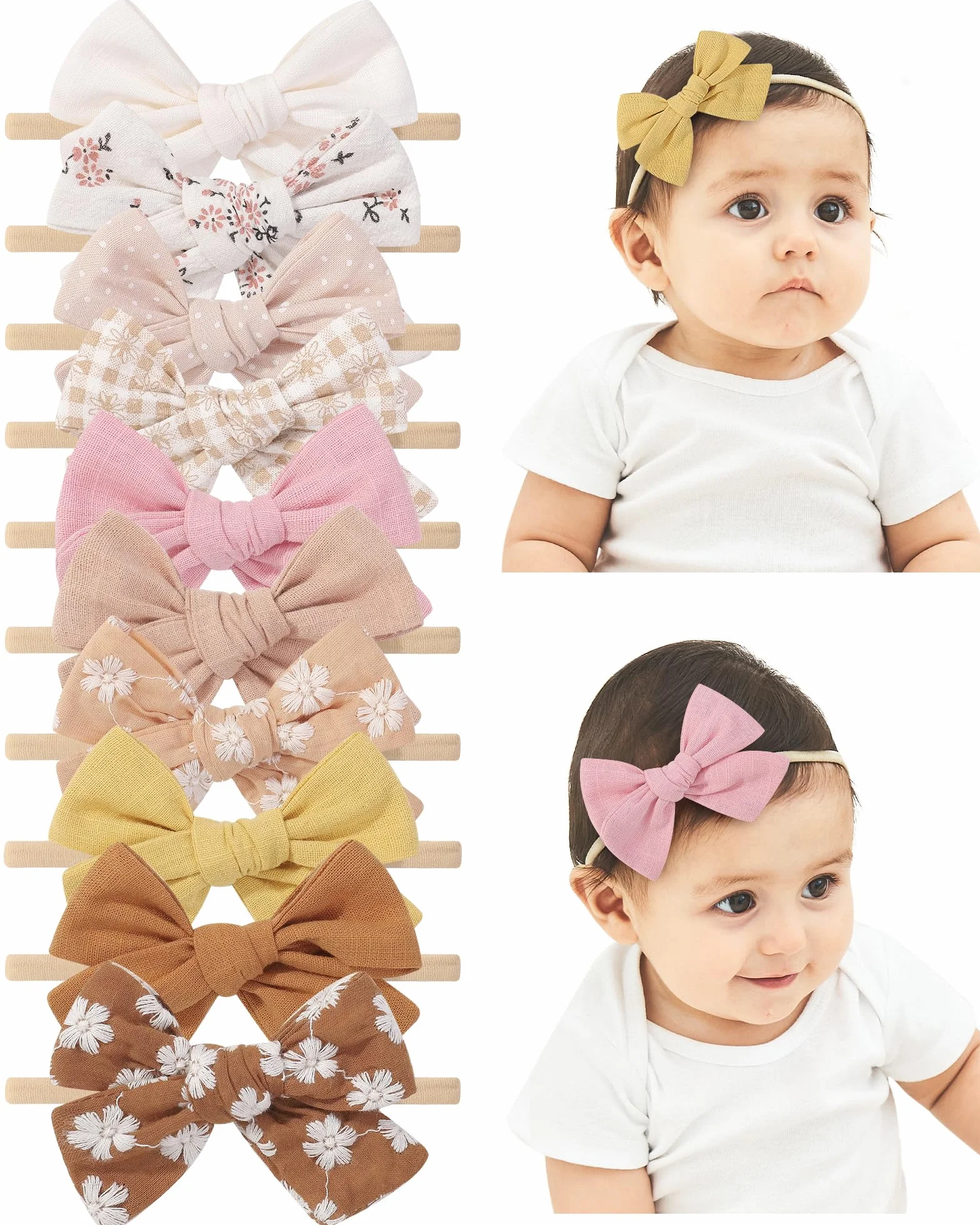 Bébé fille bandeau cheveux arc nylon Lin Hair Band accessoires faits à la main 3,5 pouces