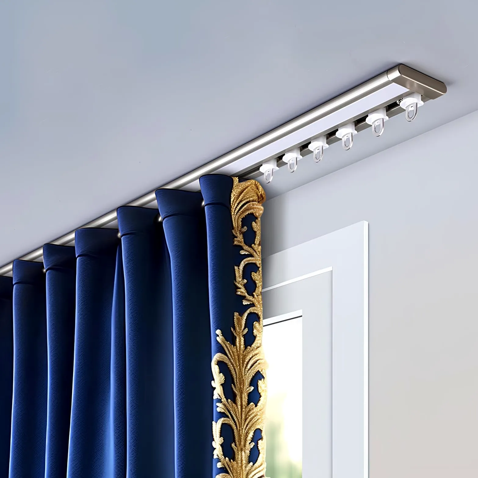 Rail de Rideau Coulissante Ultra-Fine en Aluminium pour Salon et Chambre à Coucher, Séparateur de Pièce pour Plus de Confidentialité(Champagne,1.8m(2 * 90cm))