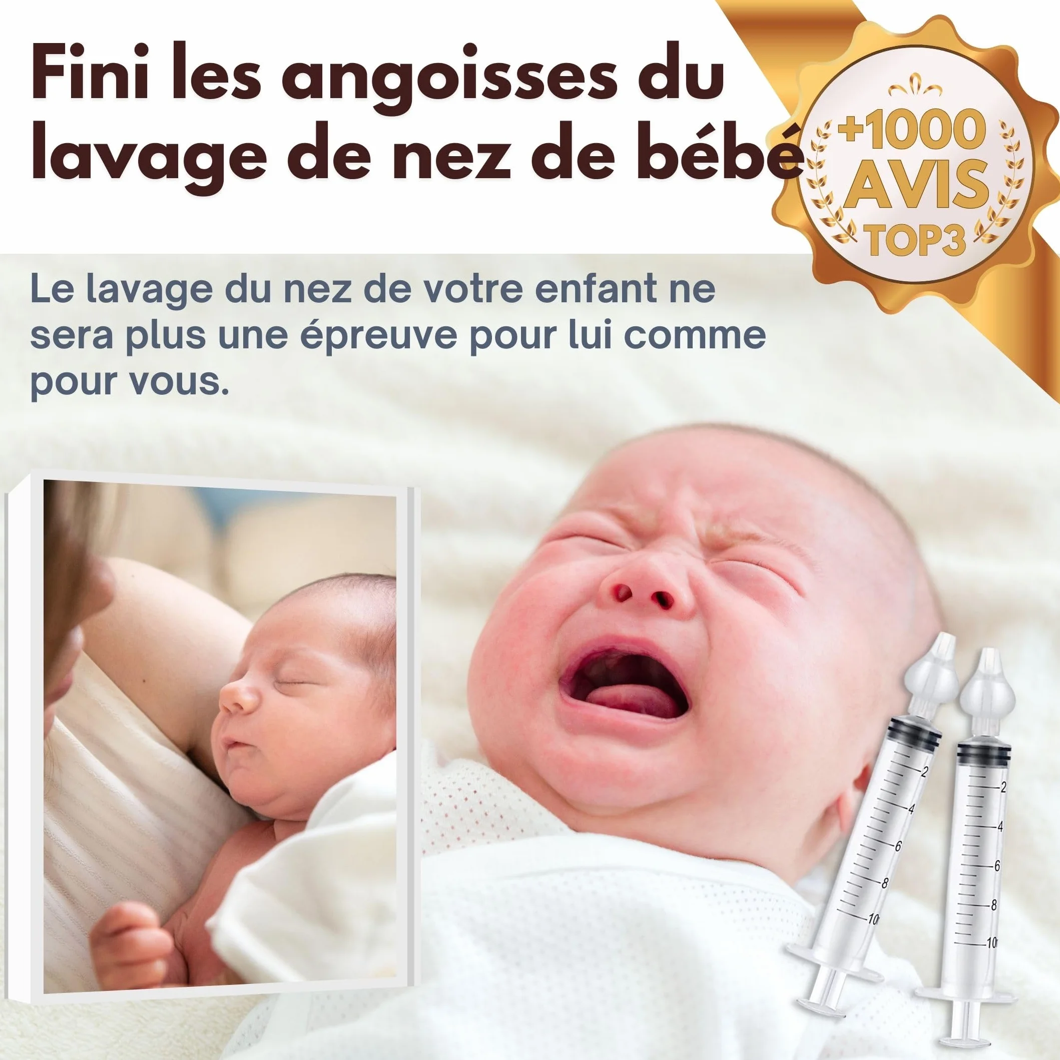 ABBICARE™ Mouche bébé seringue nasale 10ml sans BPA Kit 4 seringues embouts silicone