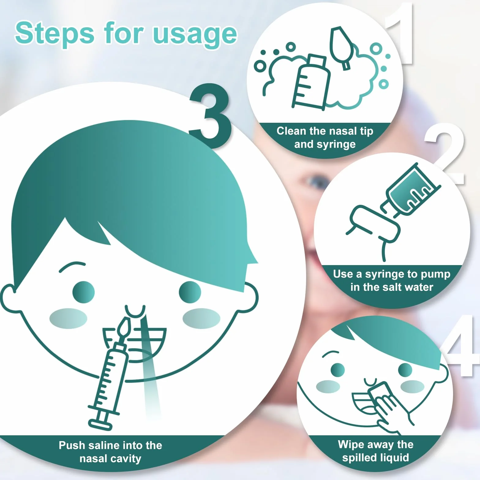 Baby Nasal Syringe 10ml 4 Pack, Safety Comfort Nasal Irrigator, Reusable Nasal Aspirator