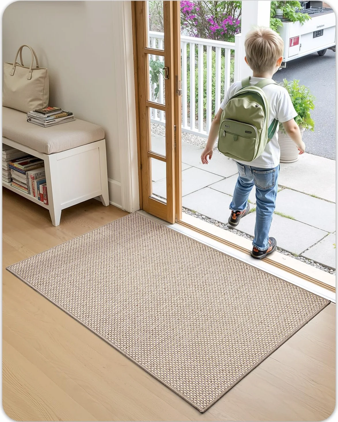 COLOR&GEOMETRY Tapis de Porte Antidérapant 44x75cm Absorbant l'eau Lavable Beige