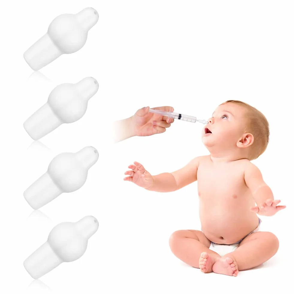 Embout Seringue Nasale Bebe Silicone 4PCS Remplacement Mouche Bebe Blanc