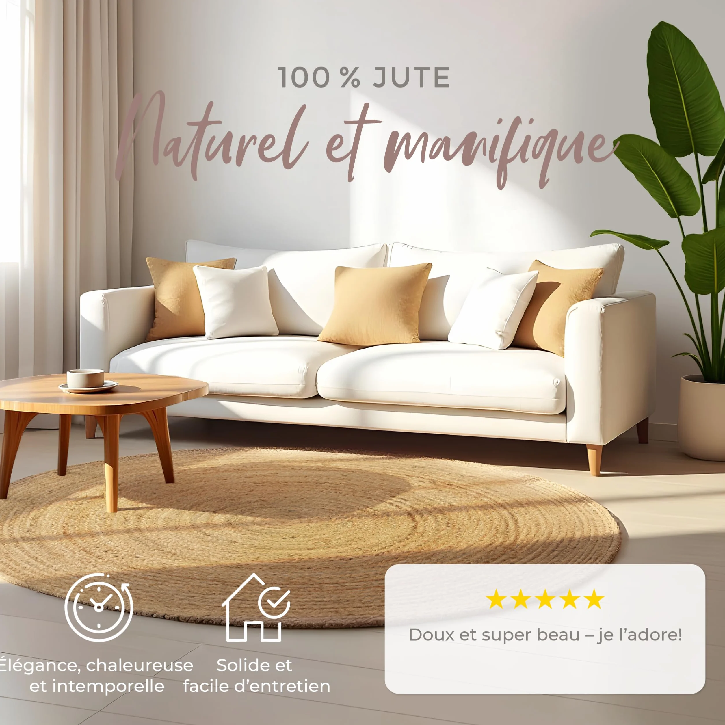 Tapis de Jute Nele Ronde Beige Ø 60 cm