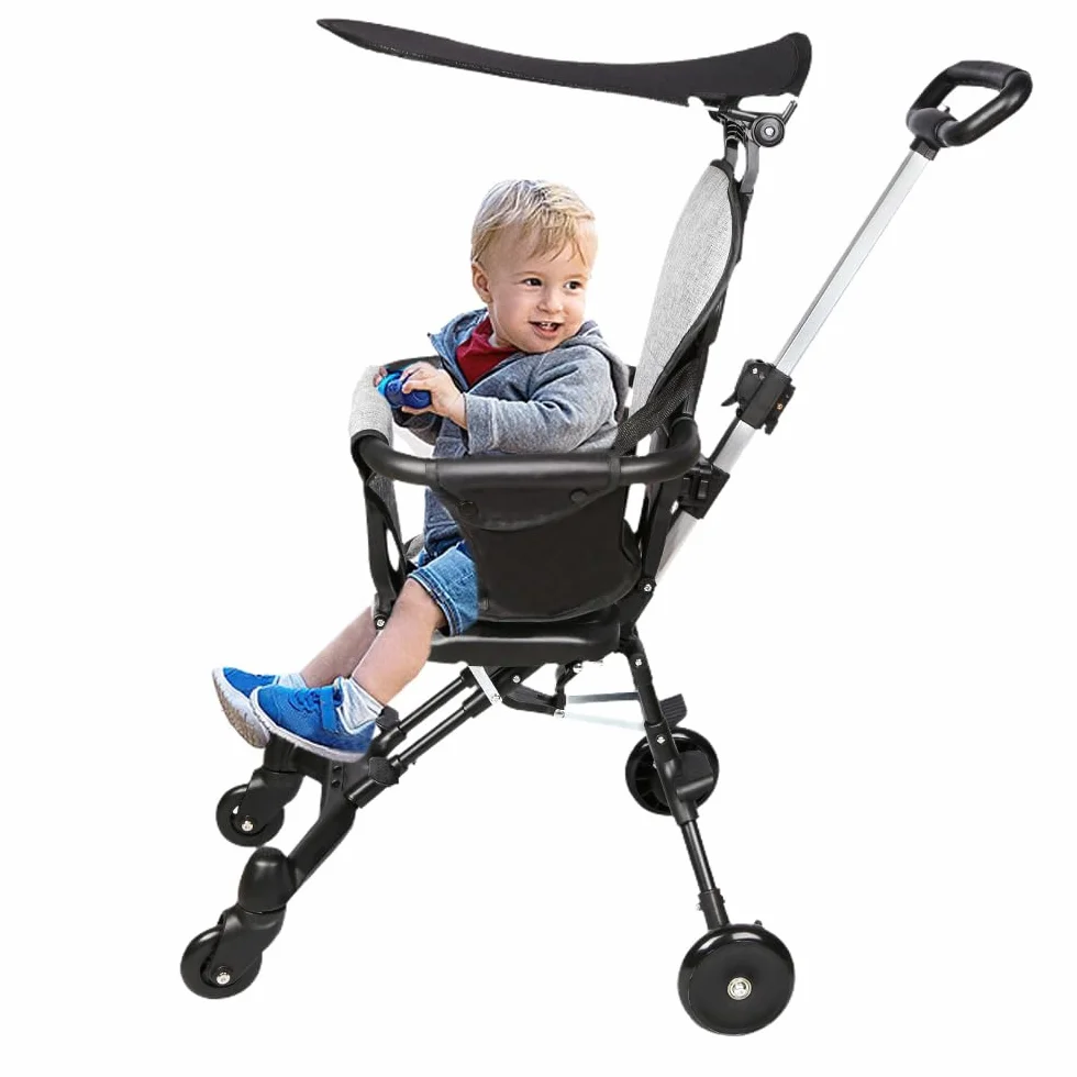 Poussette Compacte 25 kg Inclinable Pliable Porte-Gobelet Capote Pare-Soleil UPF 50+ Panier Course XL Gris Noir