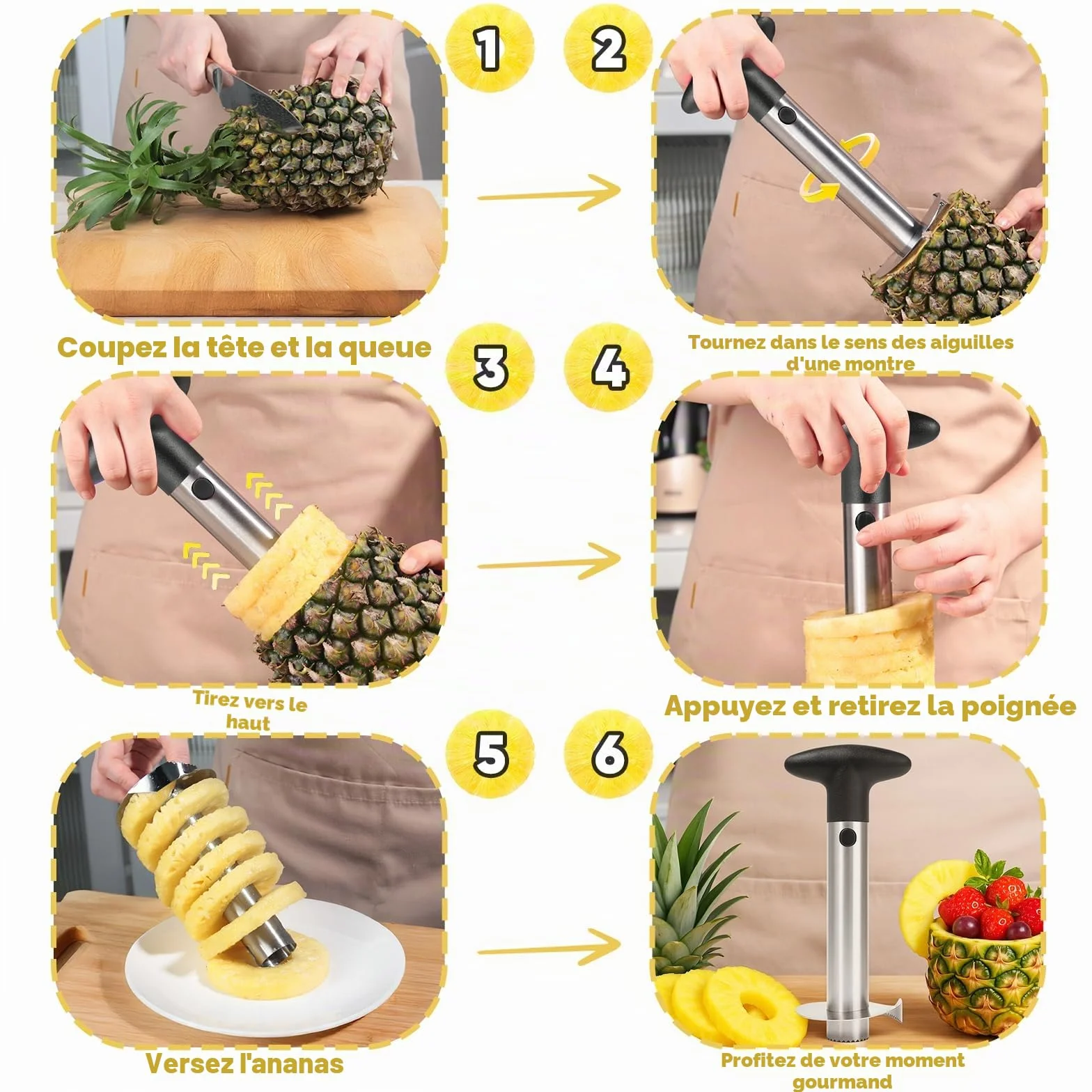 Coupe-ananas en Acier Inoxydable, Éplucheur et Trancheur, Lame Renforcée