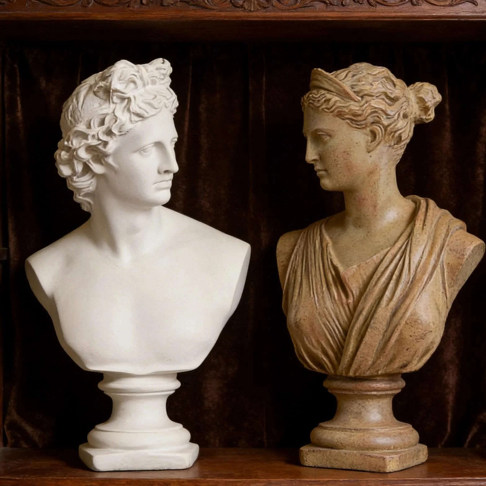 Buste Apollo déesse en résine – Sculpture blanche classique cuivre pour salon bibliothèque étagère