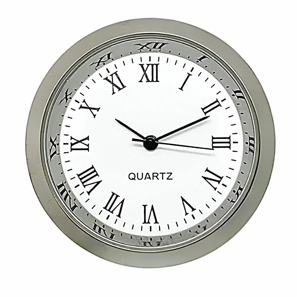 Montre en métal ronde avec insert quartz 35 mm, lunette chrome argenté, cadran blanc