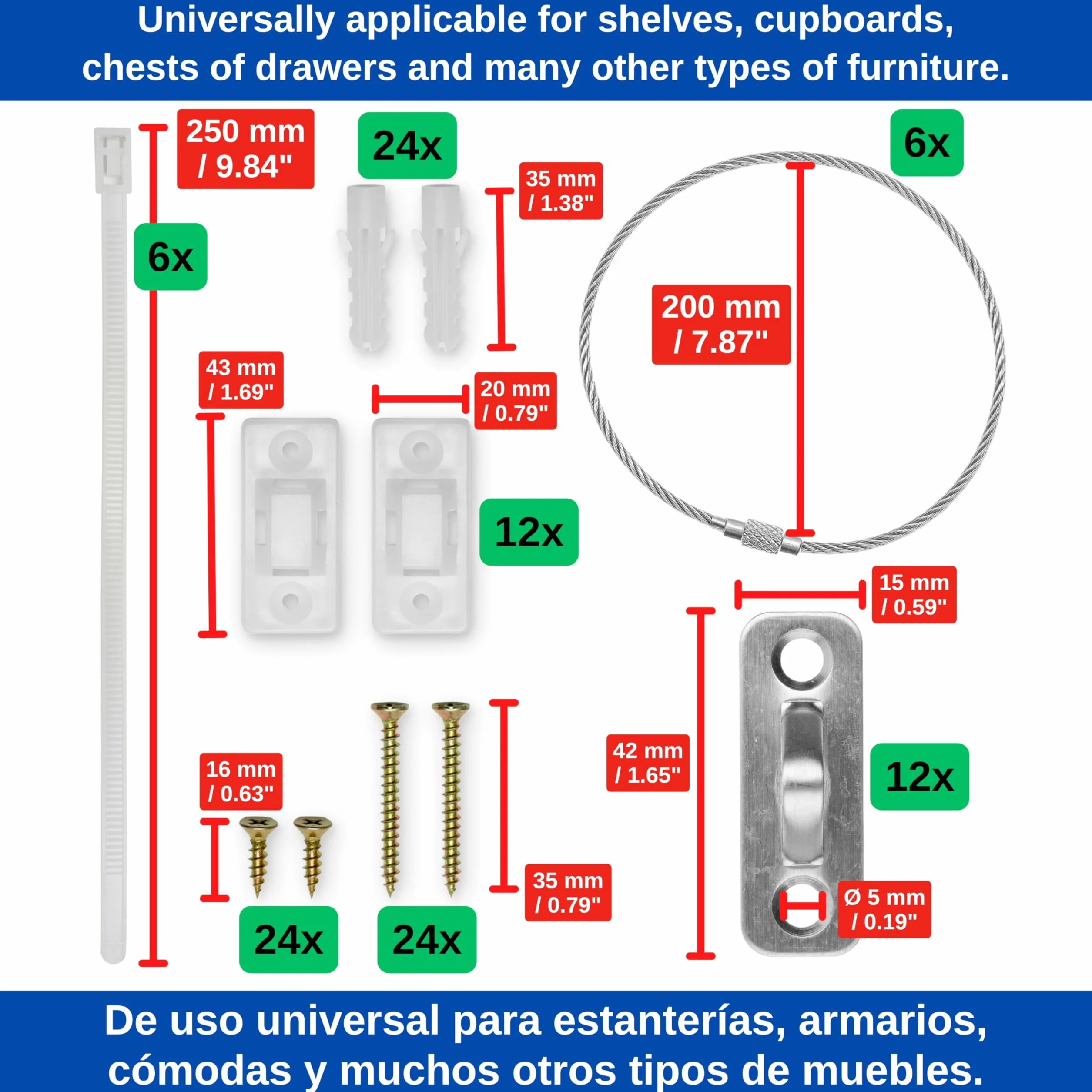 Protection anti-basculement métal 12 paquets pour étagères commodes armoires kit fixation