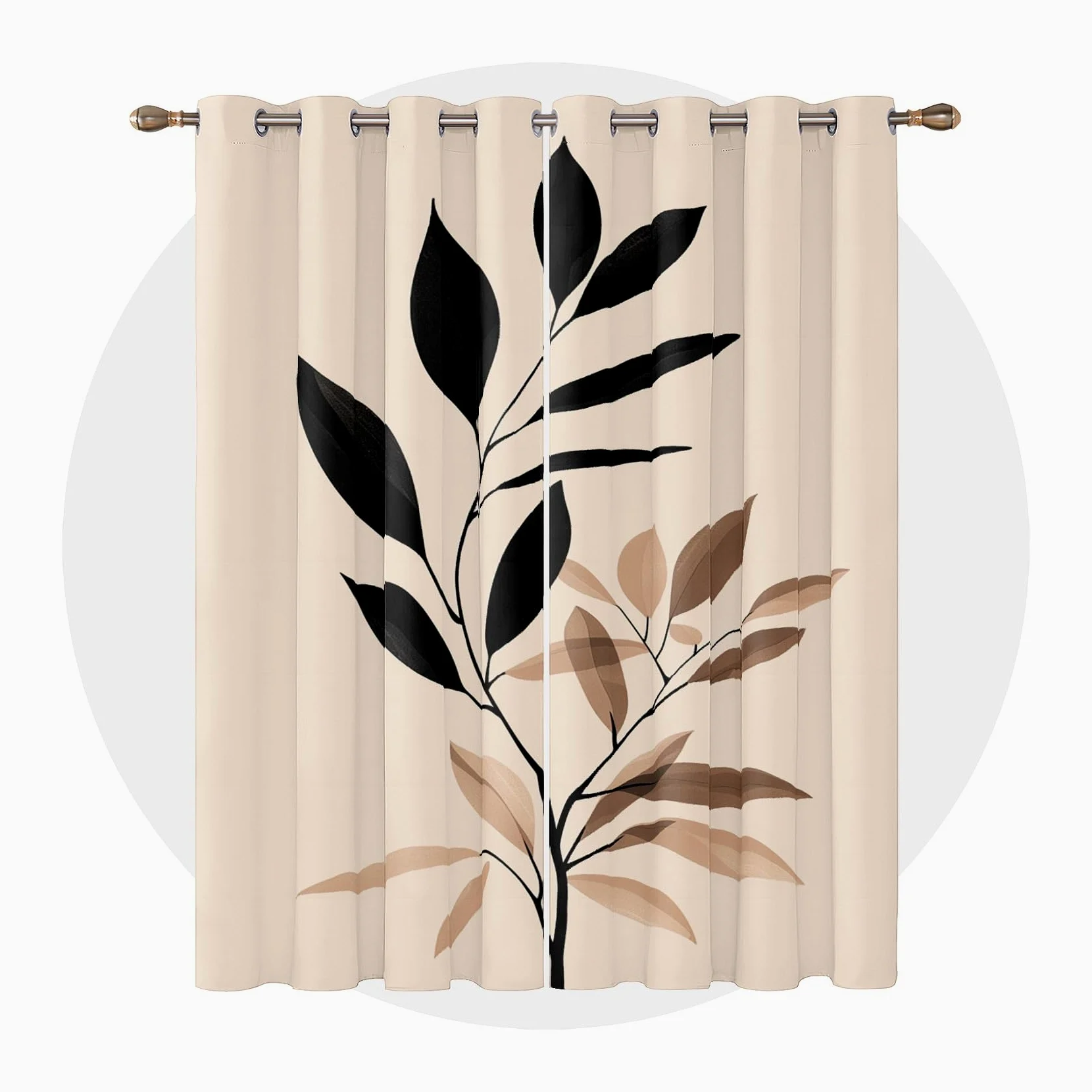 Rideau Occultant Feuilles - Rideau Thermique Motif Feuilles Minimaliste, Rideaux Chambre Salon Fenetre, Lot de 2 Rideaux et Draperies Intérieurs à Oeillets, 140x240 cm (LxH) M#-516