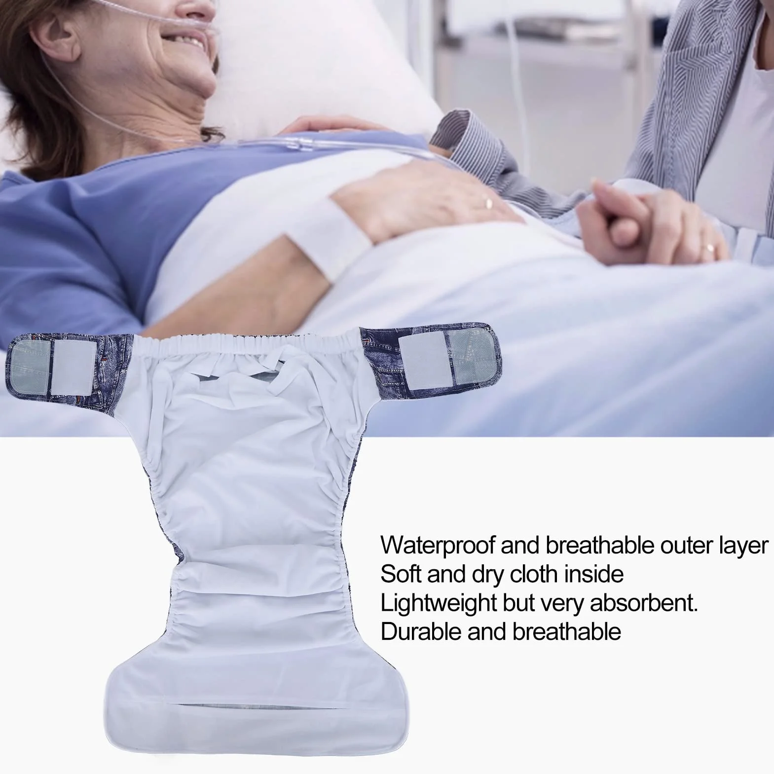 Couche Lavable Réutilisable pour Adultes, Imperméable, Protection Incontinence, Attaches Crochet