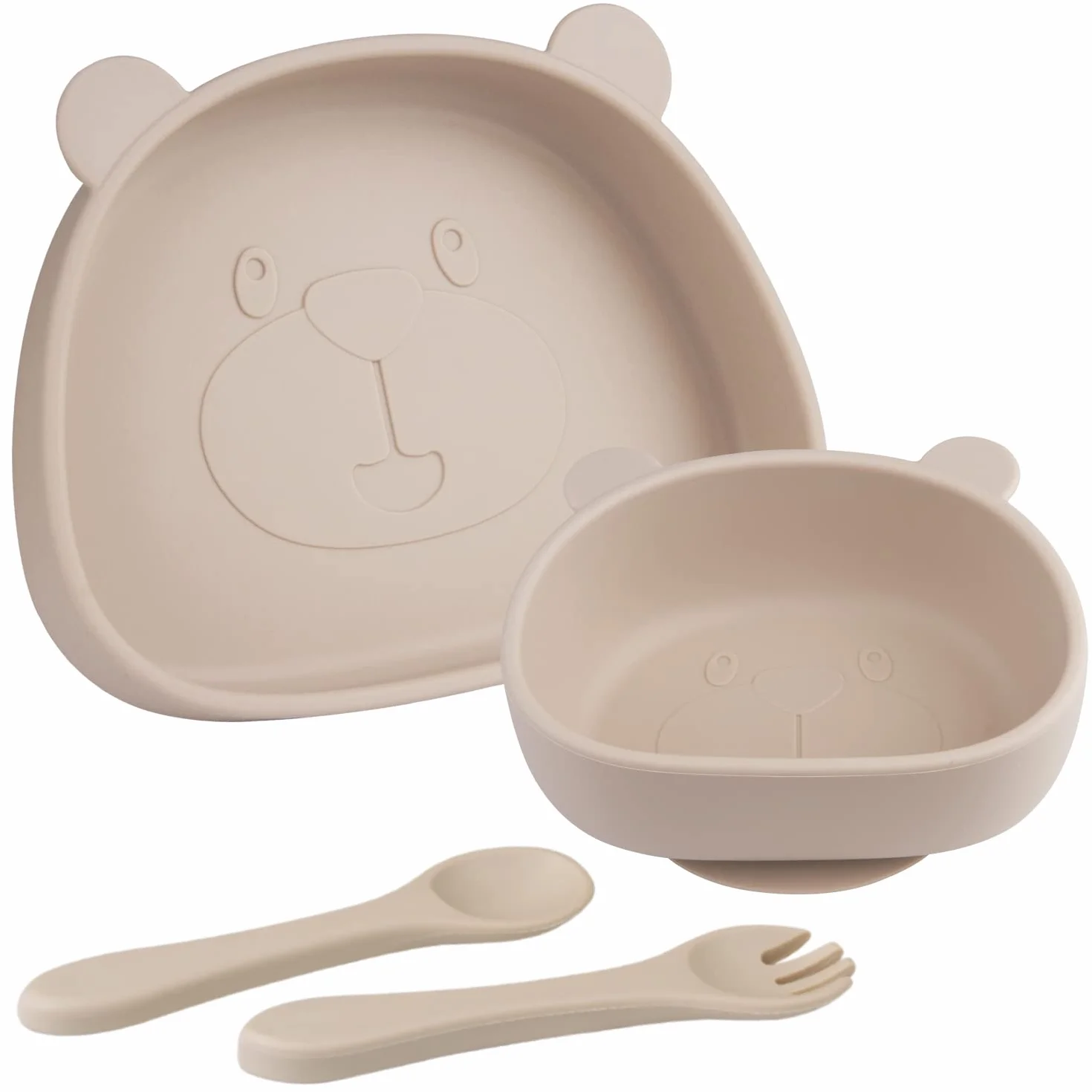 Coffret Repas Bébé 4 Pièces Set Repas Bébé Bol Ventouse Couvert Bébé Sans BPA Passe au Lave Vaisselle Micro Onde