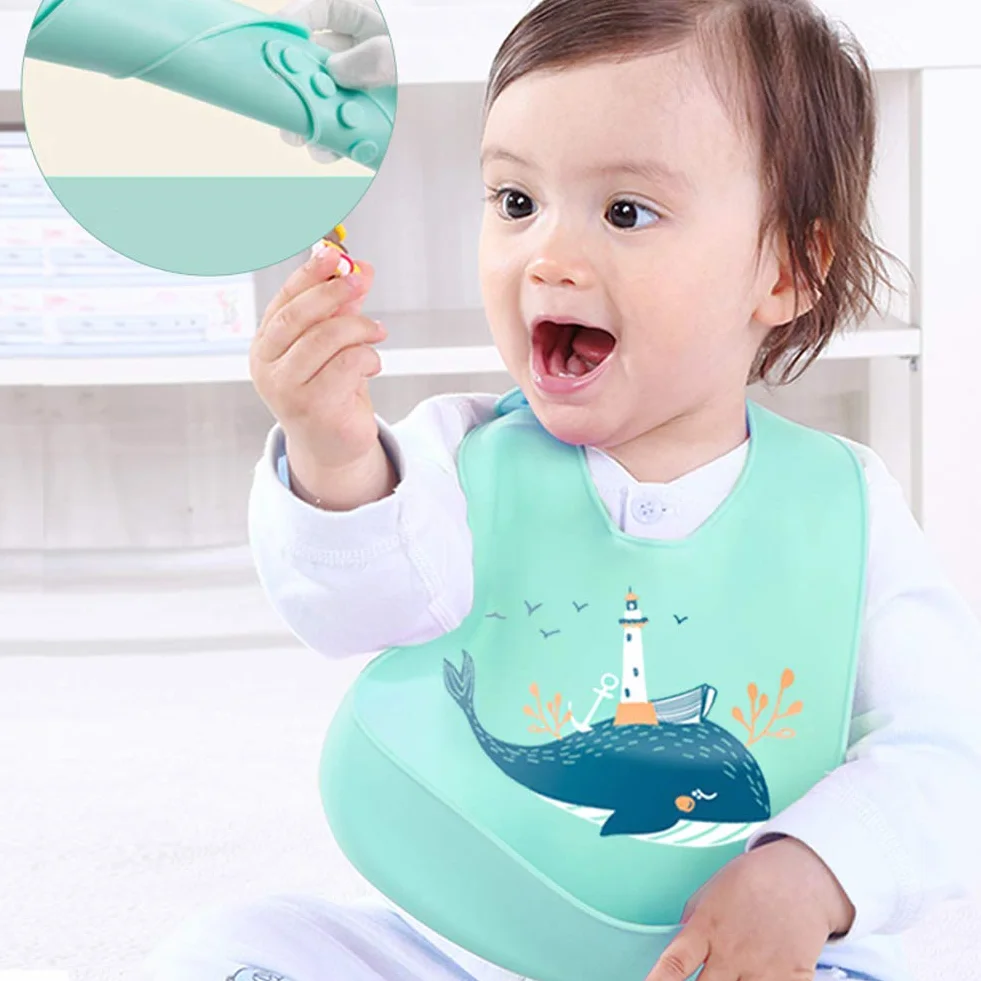 Atopo Lot de 3 Bavoir en Silicone d'alimentation étanche avec Ramasse-miettes pour Tout Petits Vert