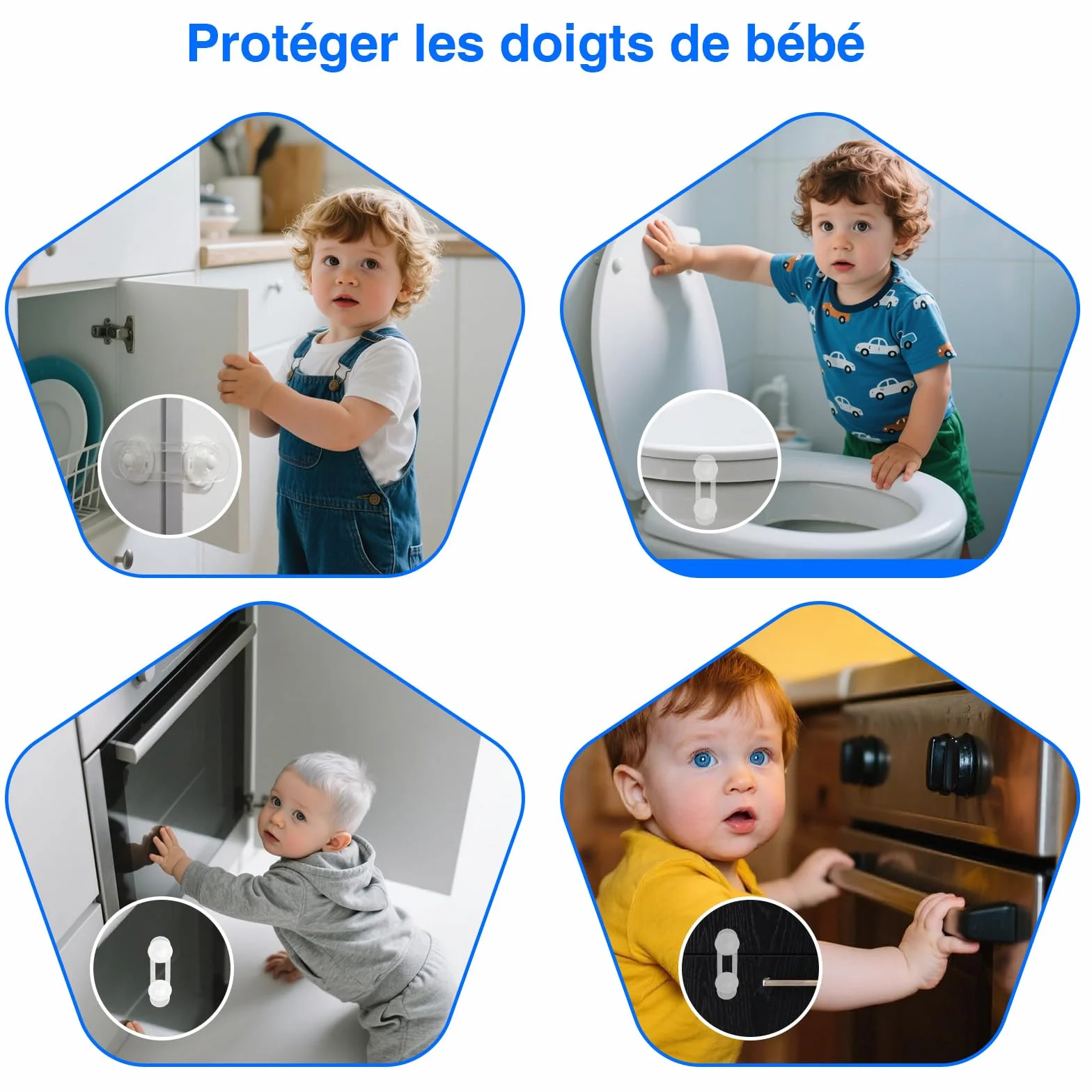 Verrouillage Sécurité Enfants Sangle Réglable 11 cm Adhésif 3M Sans Perçage Protection Bébé Autoadhésive