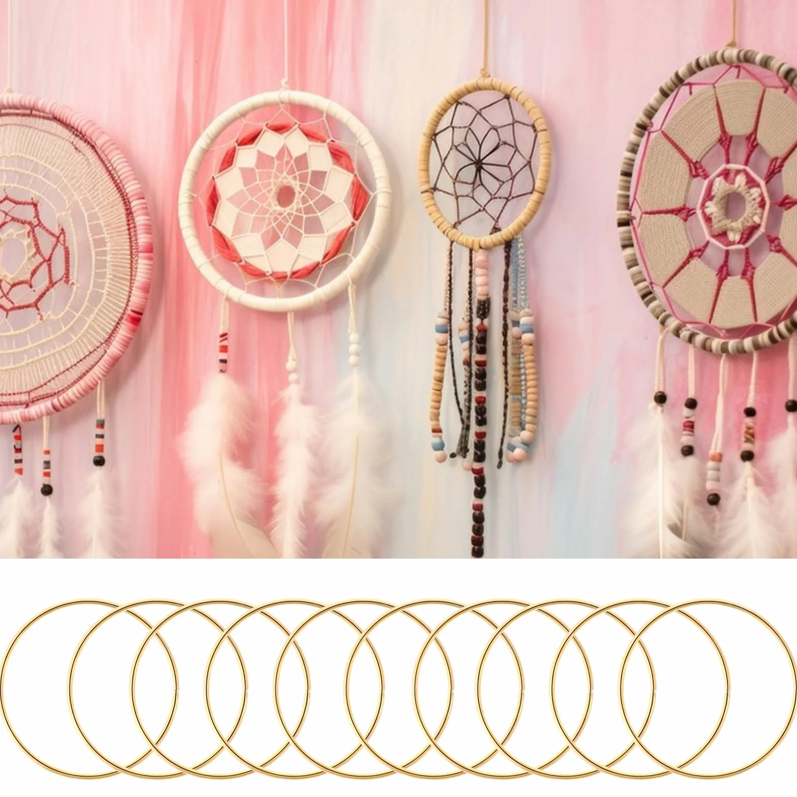 Anneaux en métal doré lot de 10 pour bricolage macramé couronnes mariage attrape-rêves