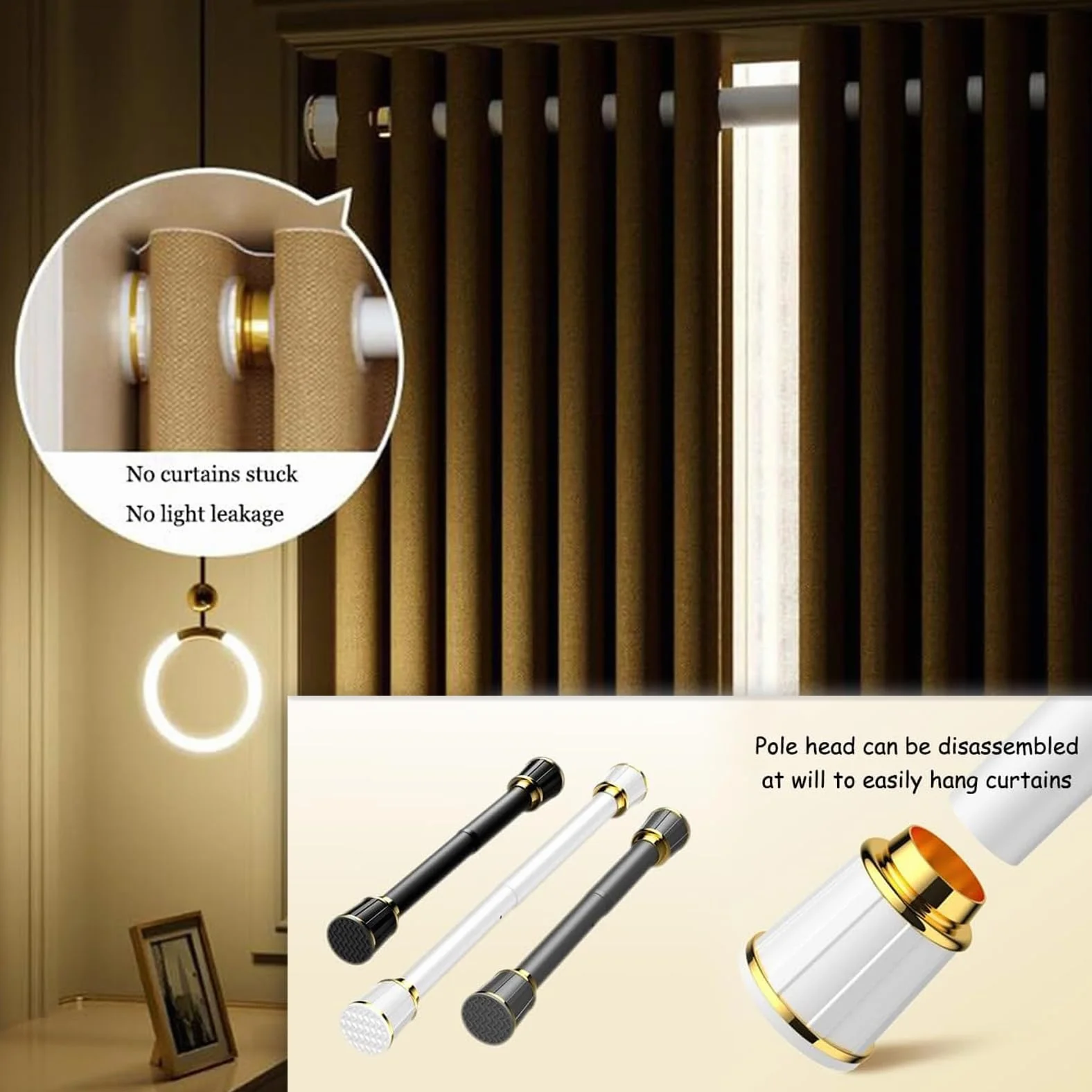 Tringle à rideaux extensible sans perçage de 3,6 à 4,5 m - Tringle de tension noire pour douche et séparateur de pièce - Installation facile - Longueur réglable - Design moderne et durable