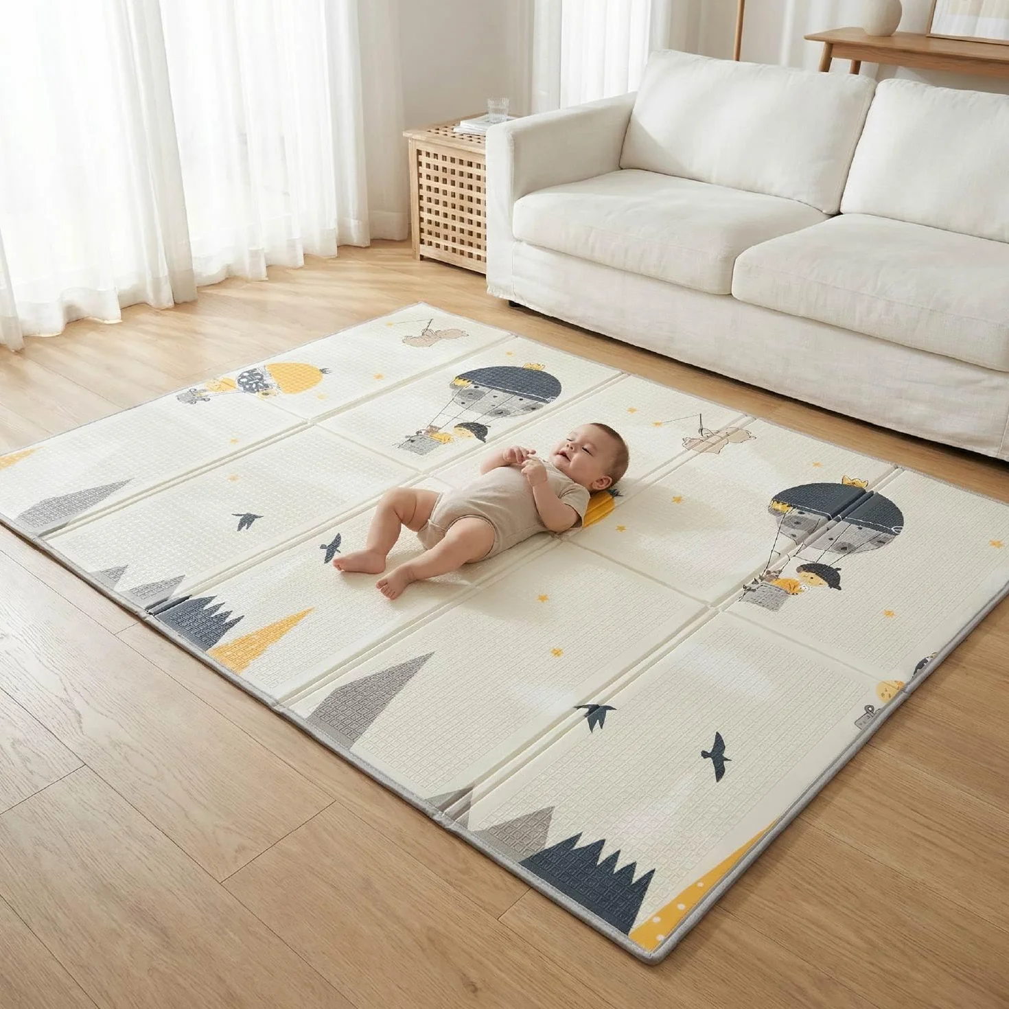 Tapis Éveil Bébé Pliable Réversible 180x150 cm Motricité Mousse Épais Imperméable Non Toxique