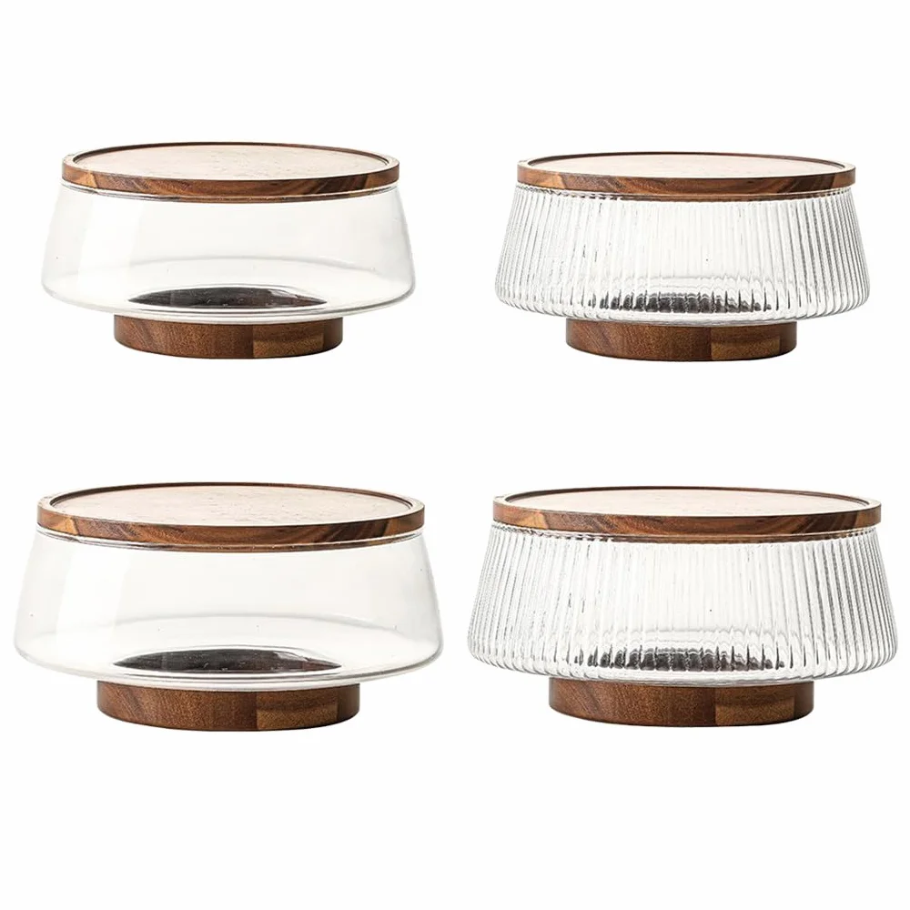 Ensemble de saladiers en verre avec couvercles en bois d'acacia pour fromage plats cuisinés, saladier avec couvercle verre pour servir des apéritifs et des collations, grande taille, UN