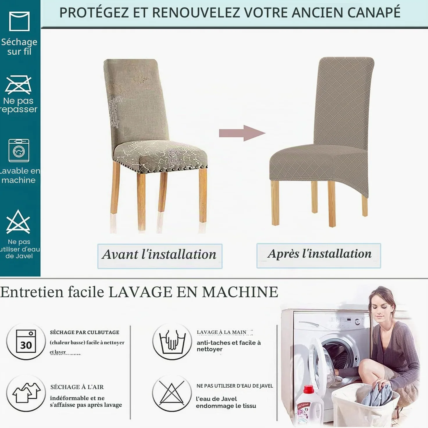 1/2/4/6 PCS Diamond Lattice Stretch Imperméable XL Housses de Chaise pour Salle à Manger, Spandex Haut Dossier Grande Chaise de Salle à Manger Housses(Taupe,6 pièce)