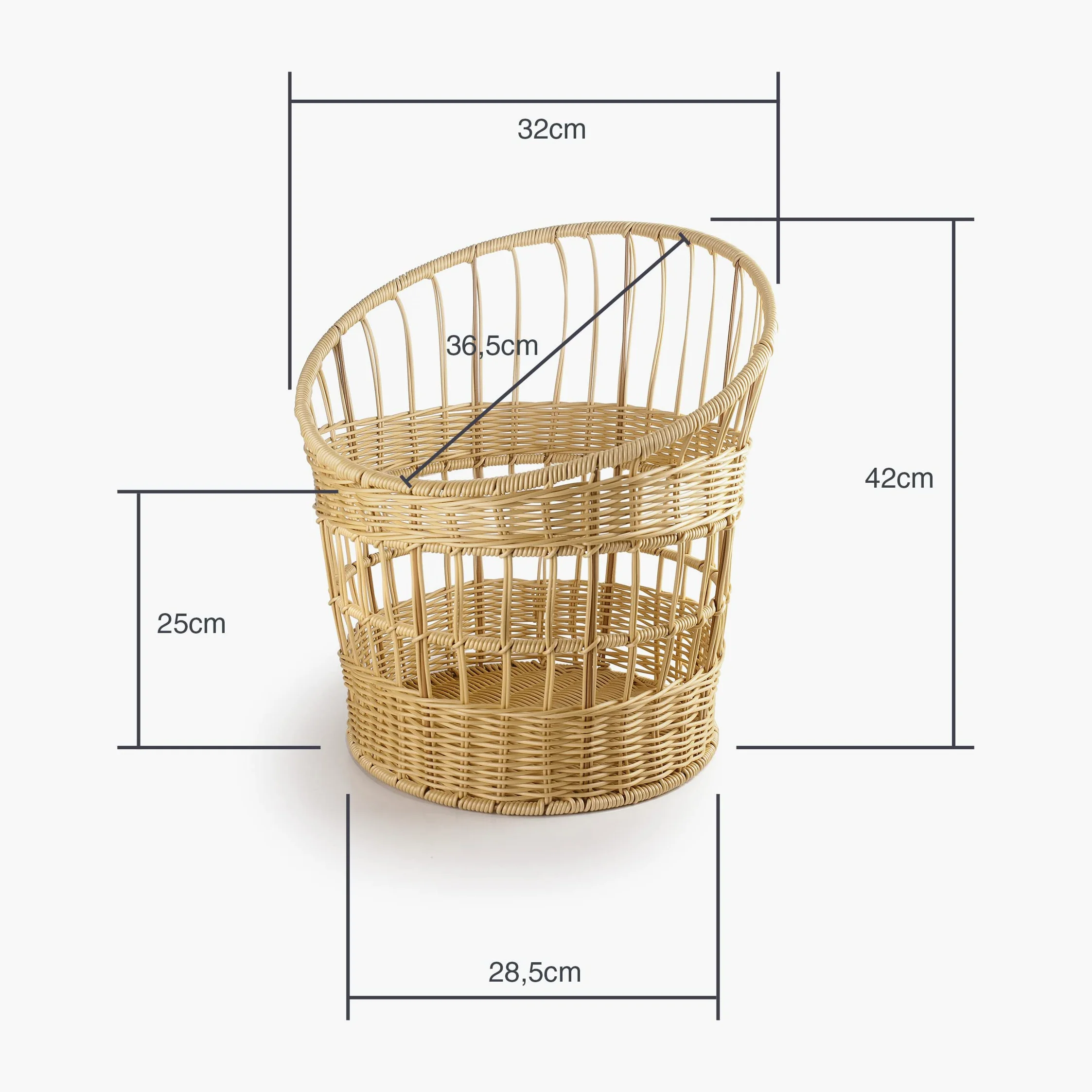 Lacor - 63492 - Panera Baguette, Panera pour le stockage du pain, Panier à aspect osier, Polypropylène avec renfort en acier inoxydable, 32x42 cm, Brun clair