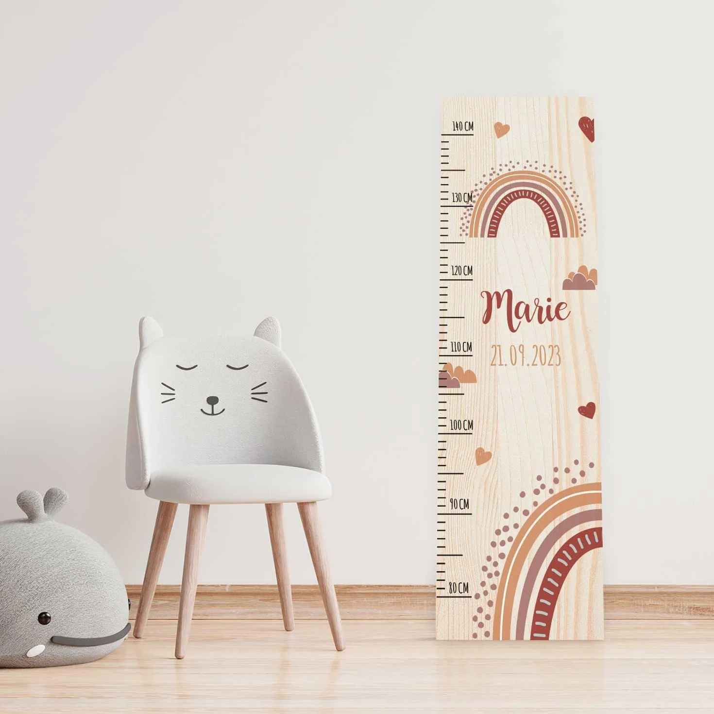 Toise pour enfant en bois rouge arc-en-ciel 80-140 cm 20 x 70 x 2 cm
