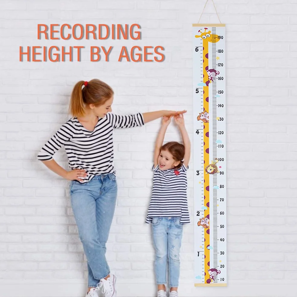 Toise Enfants Croissance Règle Hauteur Bébé Amovible Toile Bois Girafe Décoration Chambre