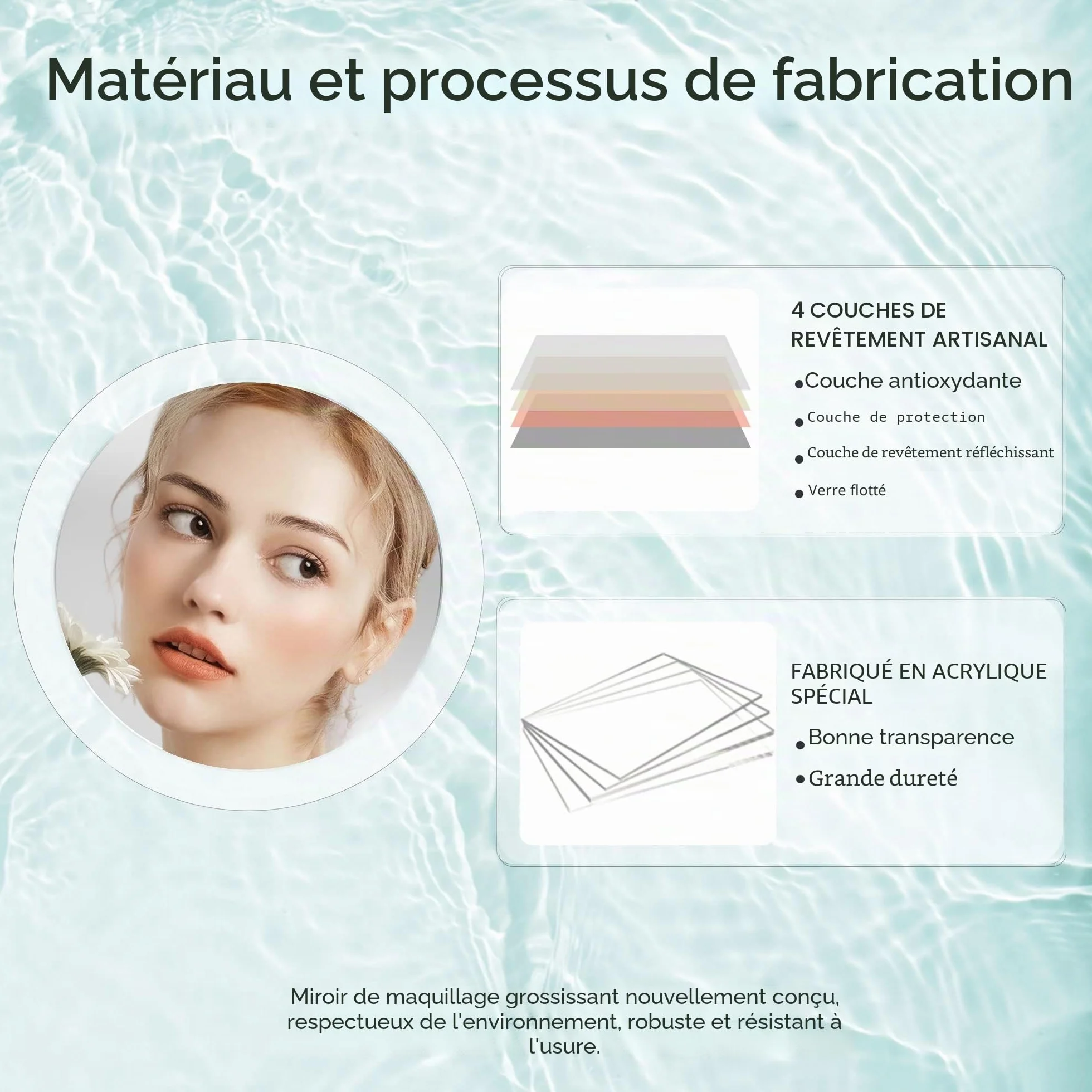 Miroir grossissant 30X Miroir de Maquillage de Voyage avec Ventouse 15,2 cm