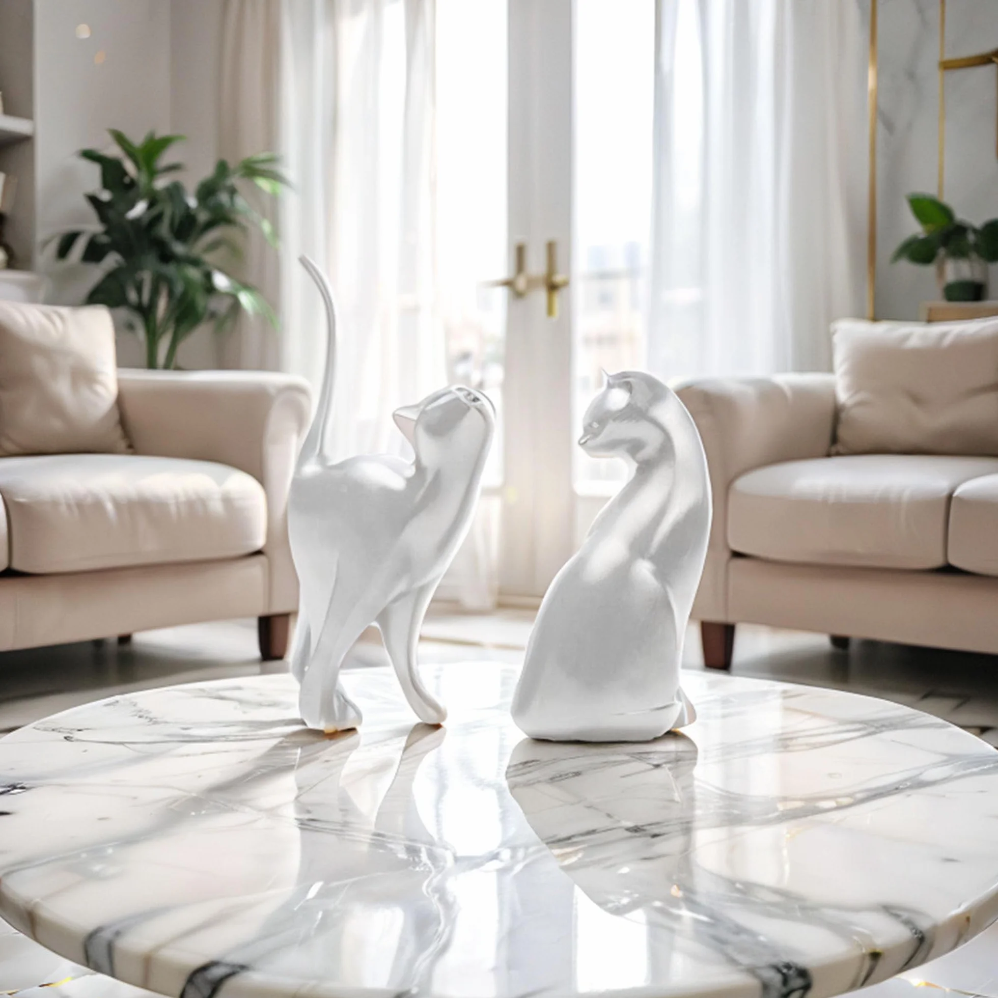 Moderne Statue Chaton Resine Sculpture Abstraite Decoration Interieur Cadeaux Amoureux Chats (argent)