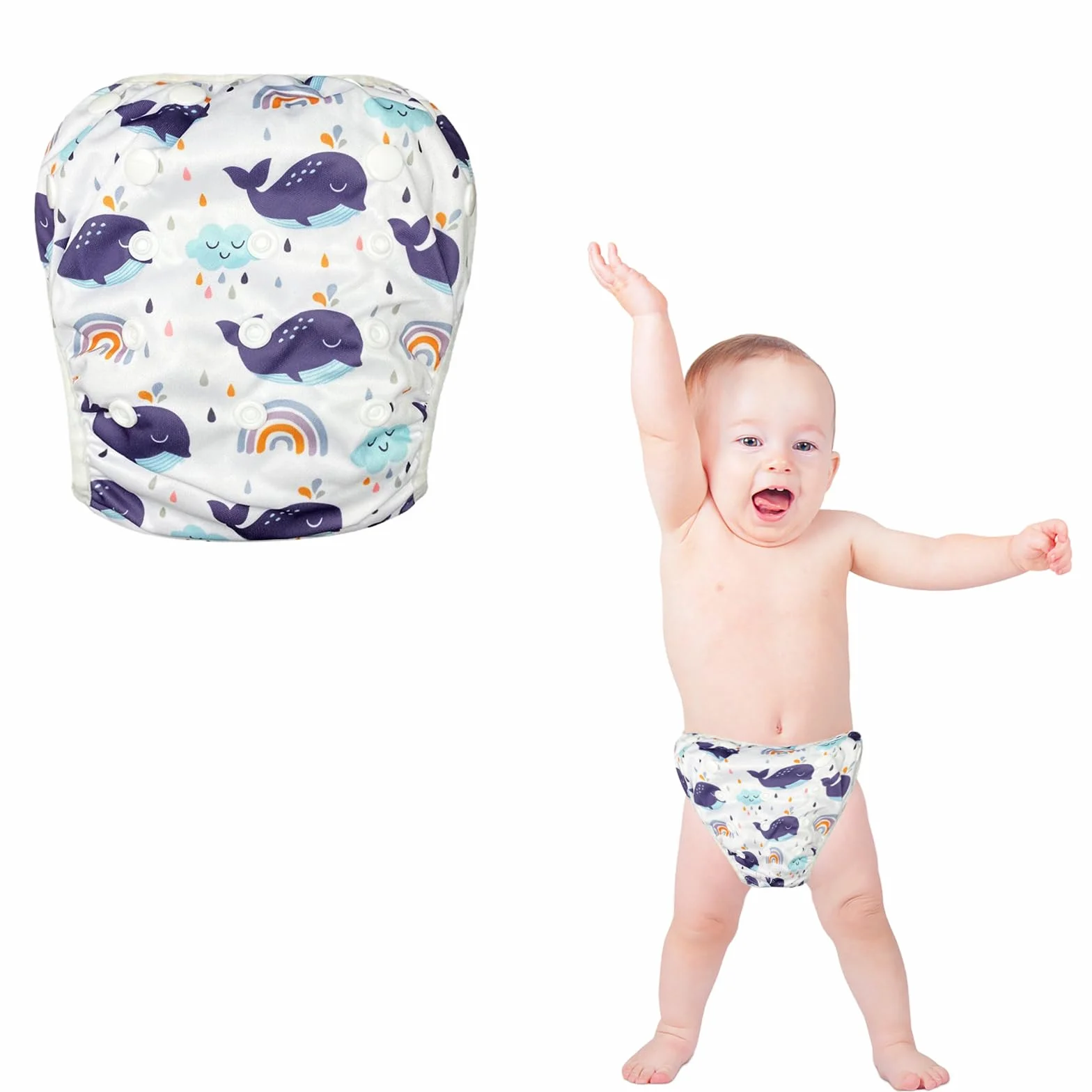 Maillot de Bain Réutilisable Bébé Fille Garçon, Couche de Bain Lavable Ajustable pour Enfants 0-2 Ans 3-15kg