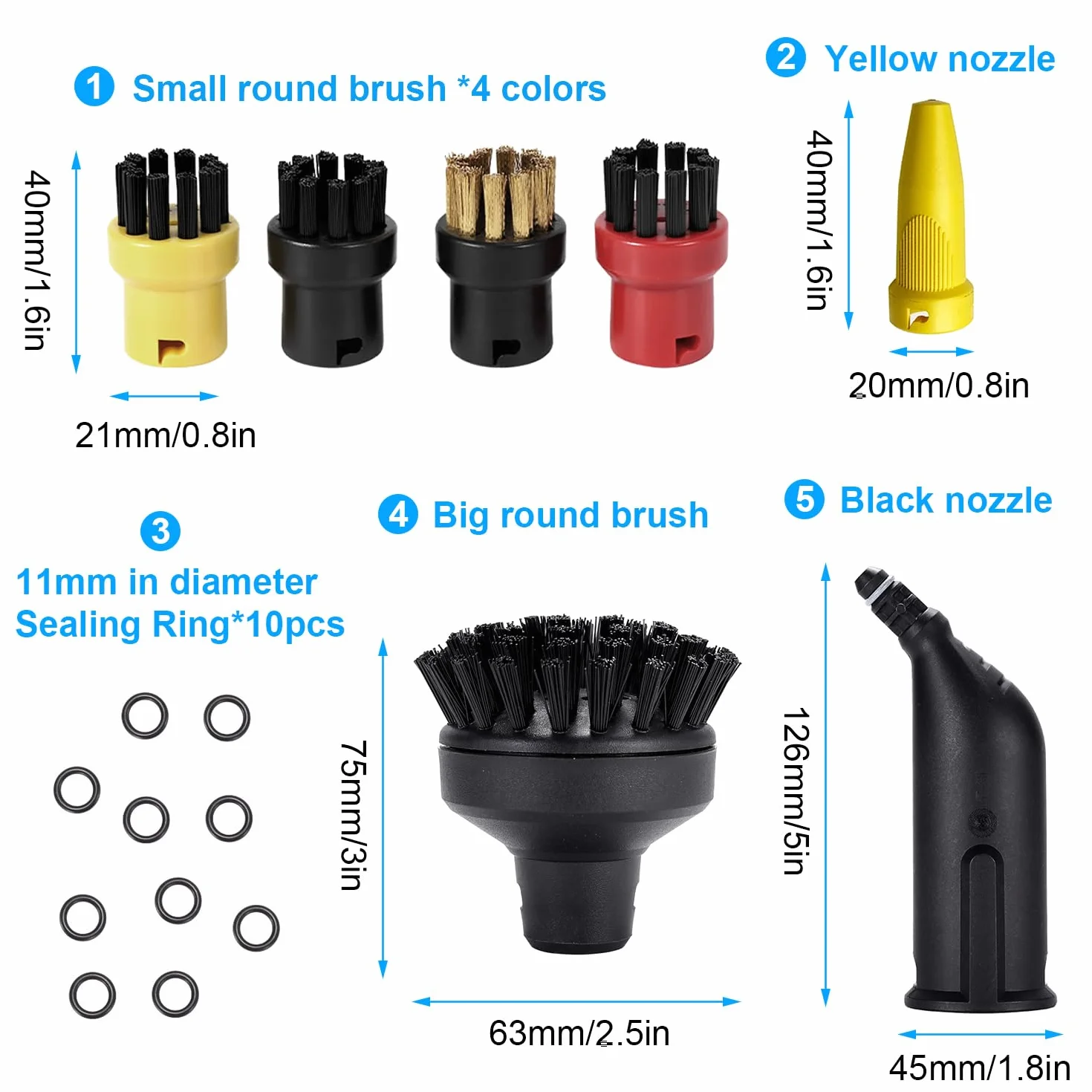 Accessoire Karch- Nettoyeur Vapeur Set, 4 Brosses, 1 Rondes Grande, 2 Buse pour Kärch-ER SC1 SC2 CTK10 SC3 SC4 SC5 SC7