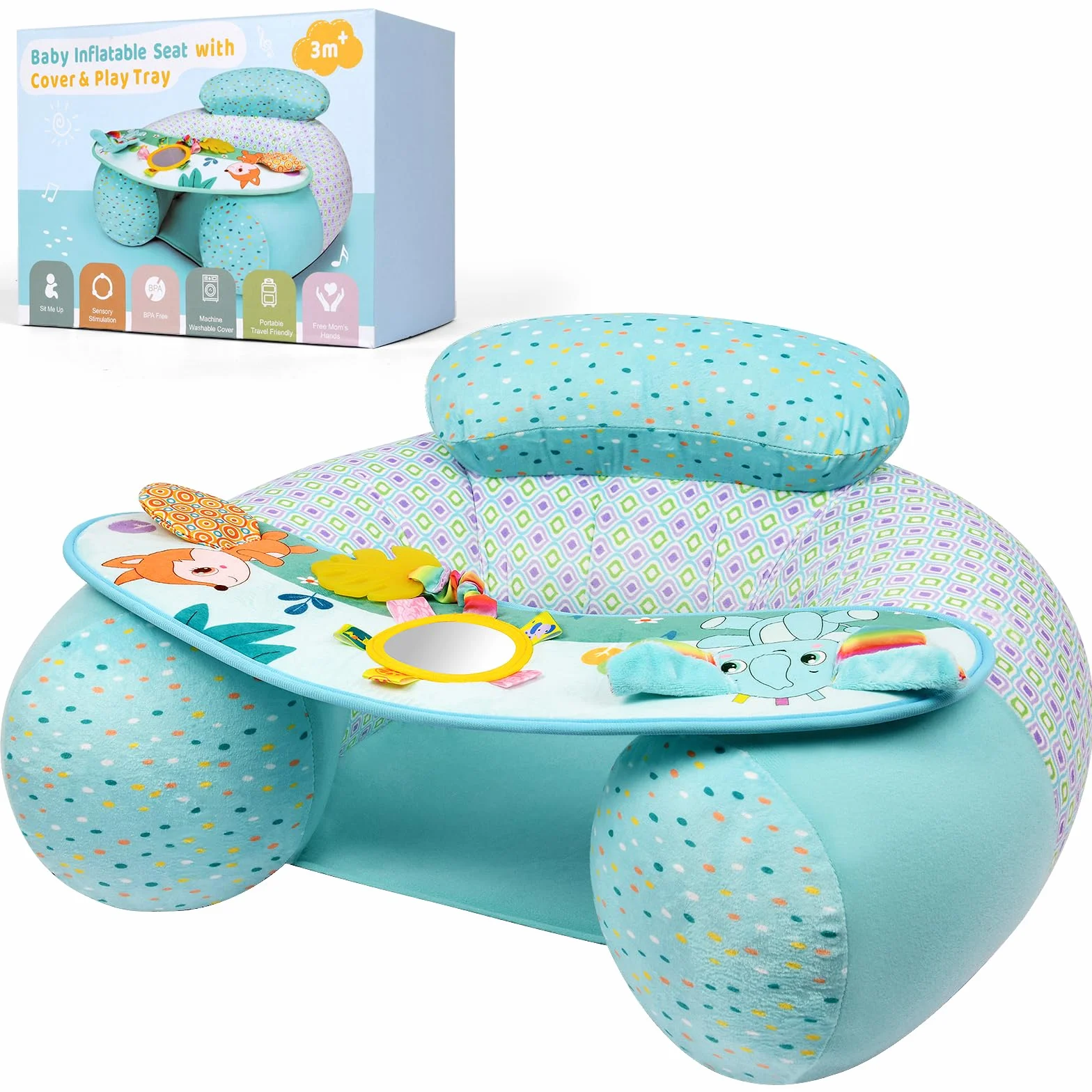 Siège Gonflable pour Bébés 3 Mois+ Soutien du Dos Bleu