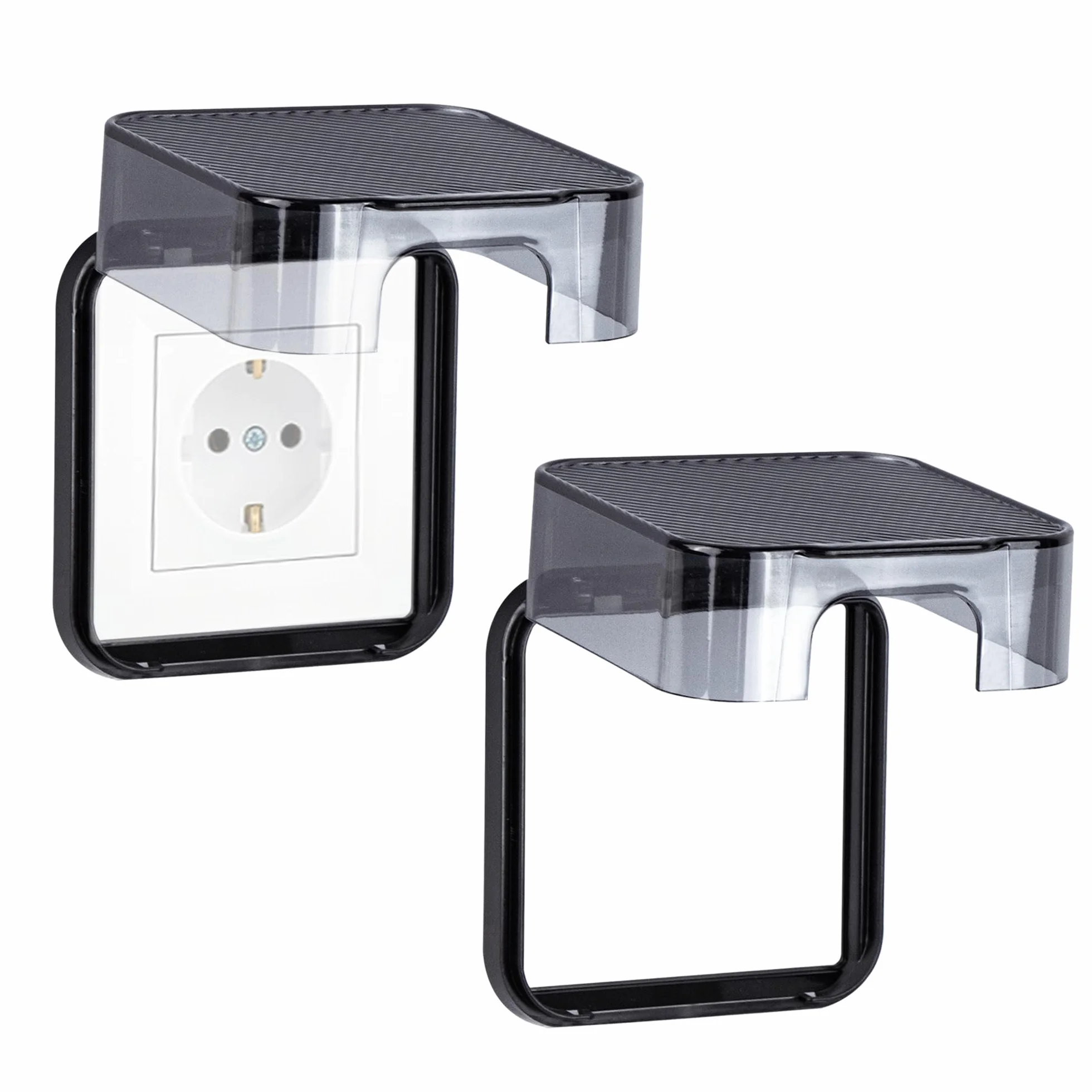 Caches Prises Étanche Mural Type 86 Plastique Transparent Noir 2 Pièces