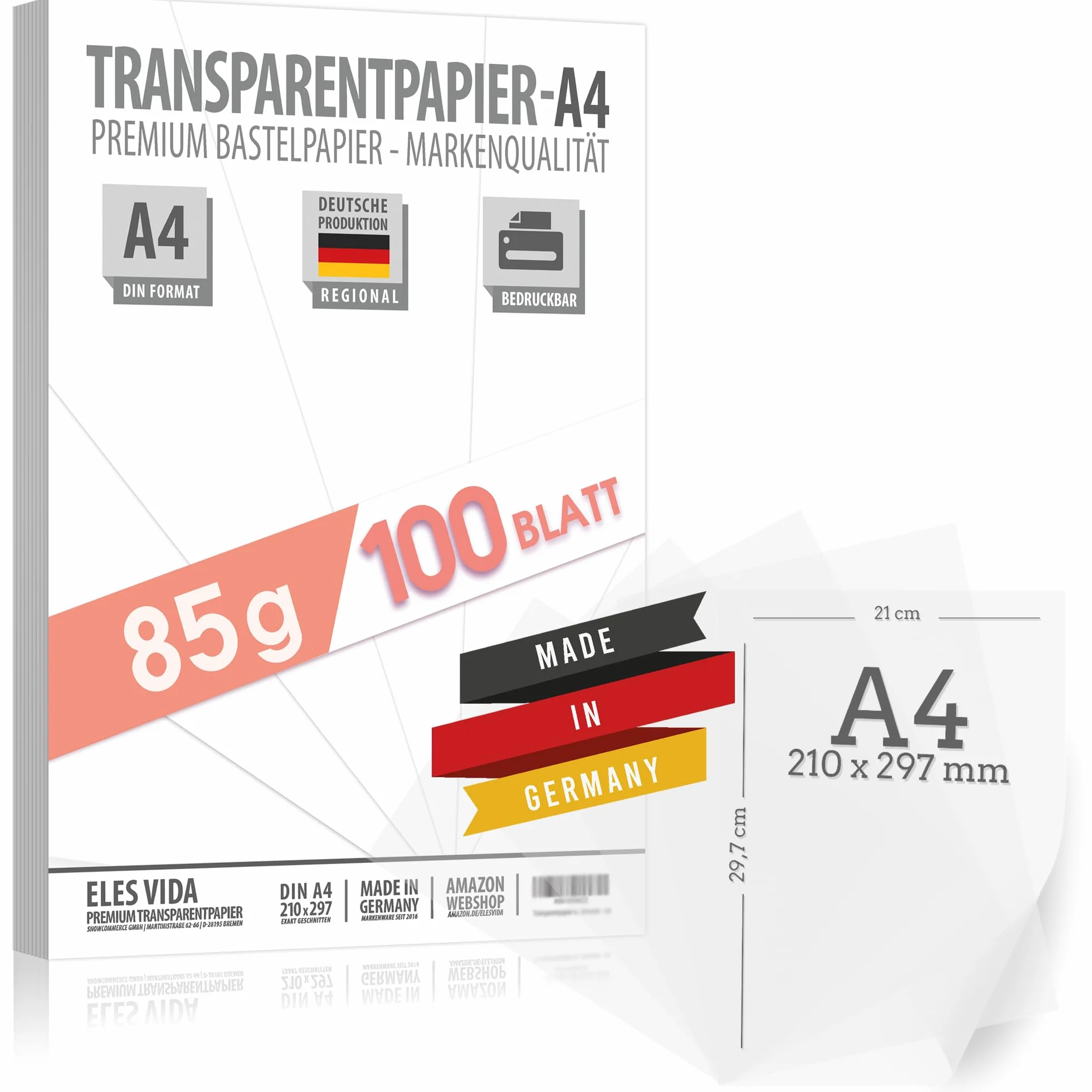 Papier dessin transparent A4 85 g/m² imprimable glassine parchemin craft pour imprimante jet d'encre et laser