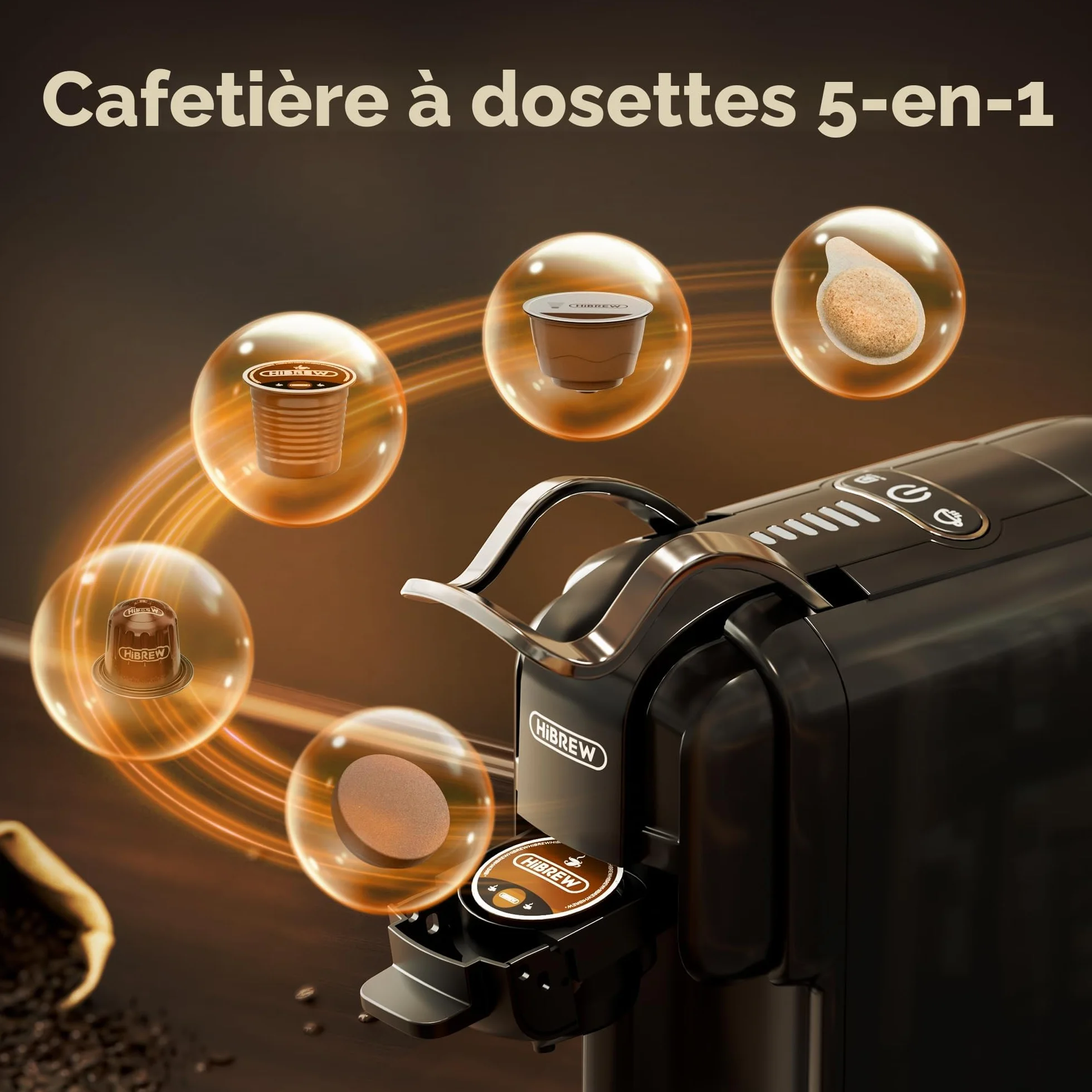 HIBREW H2B Machine à café pour expresso, boissons chaudes et froides, infusion froide, or chaud, 5 en 1, multi-capsules, poudre, moulue